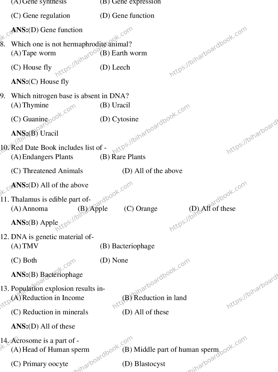 Bihar Board Class 12th 2017 Biology  2017 Previous Year Paper 2