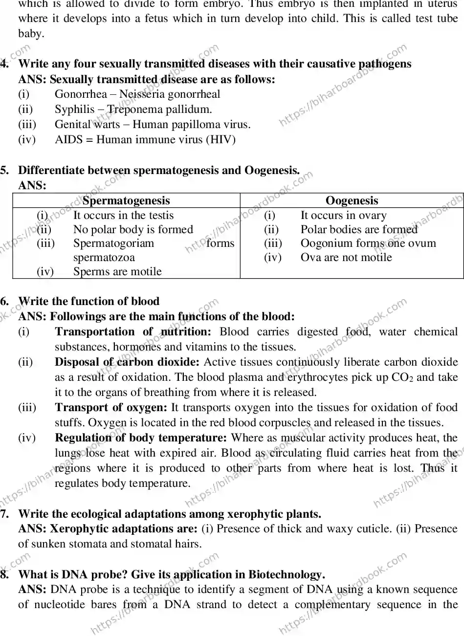 Bihar Board Class 12th 2017 Biology  2017 Previous Year Paper 6