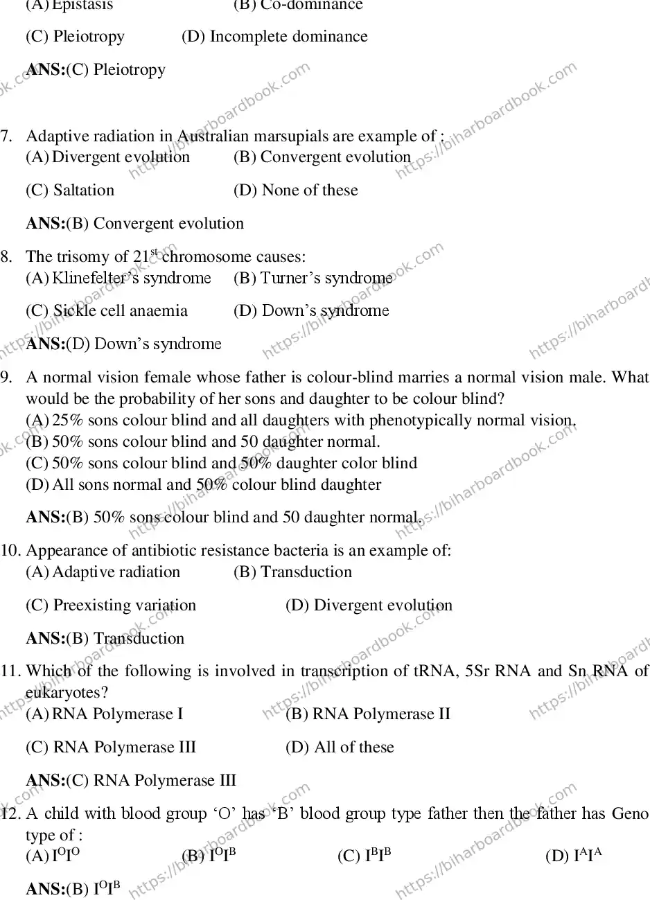 Bihar Board Class 12th 2018 Biology  2018 Previous Year Paper 2