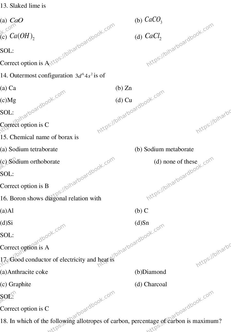 Bihar Board Class 12th 2016 Chemistry  2016 Previous Year Paper 4