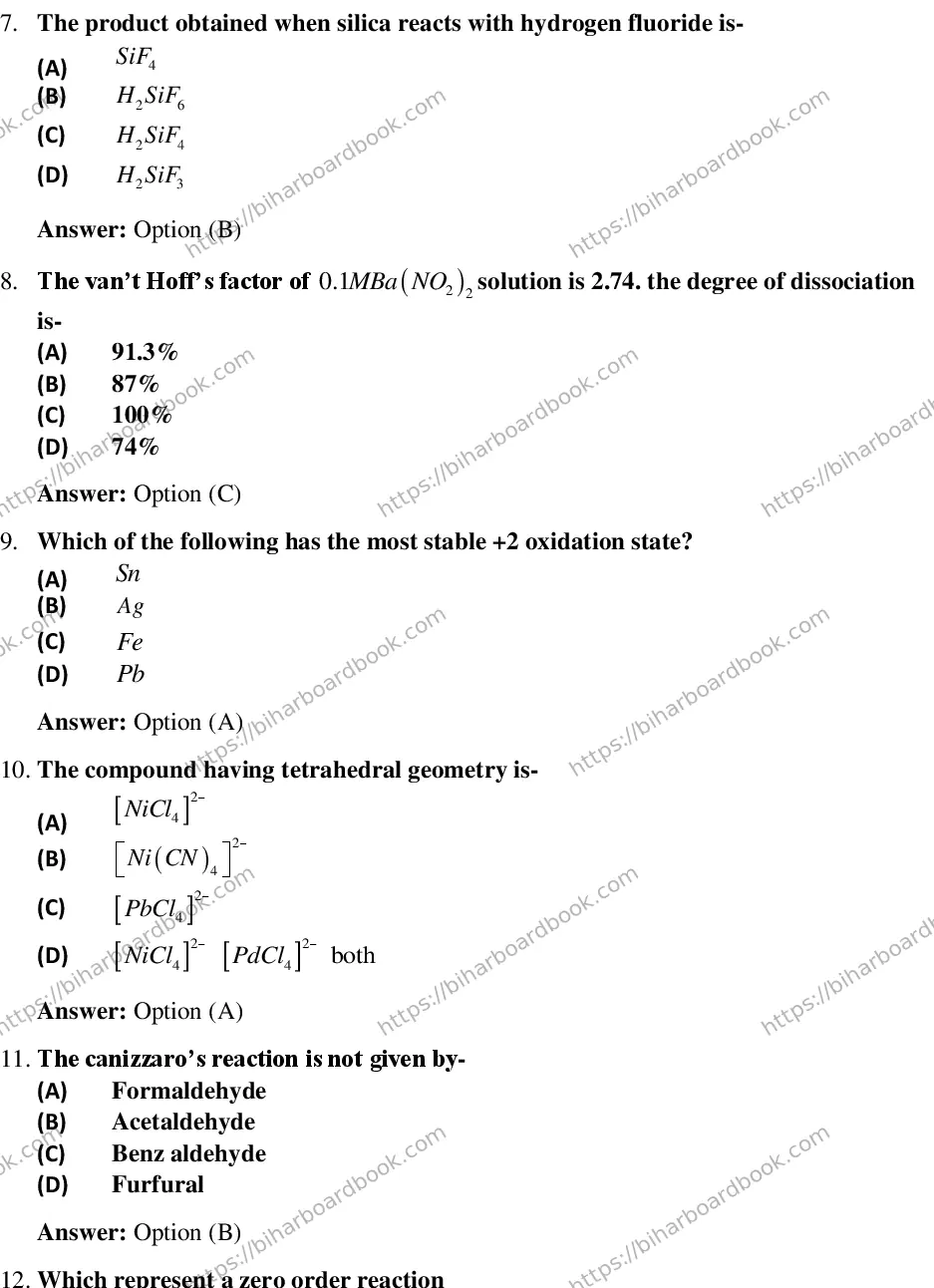 Bihar Board Class 12th 2018 Chemistry  2018 Previous Year Paper 3