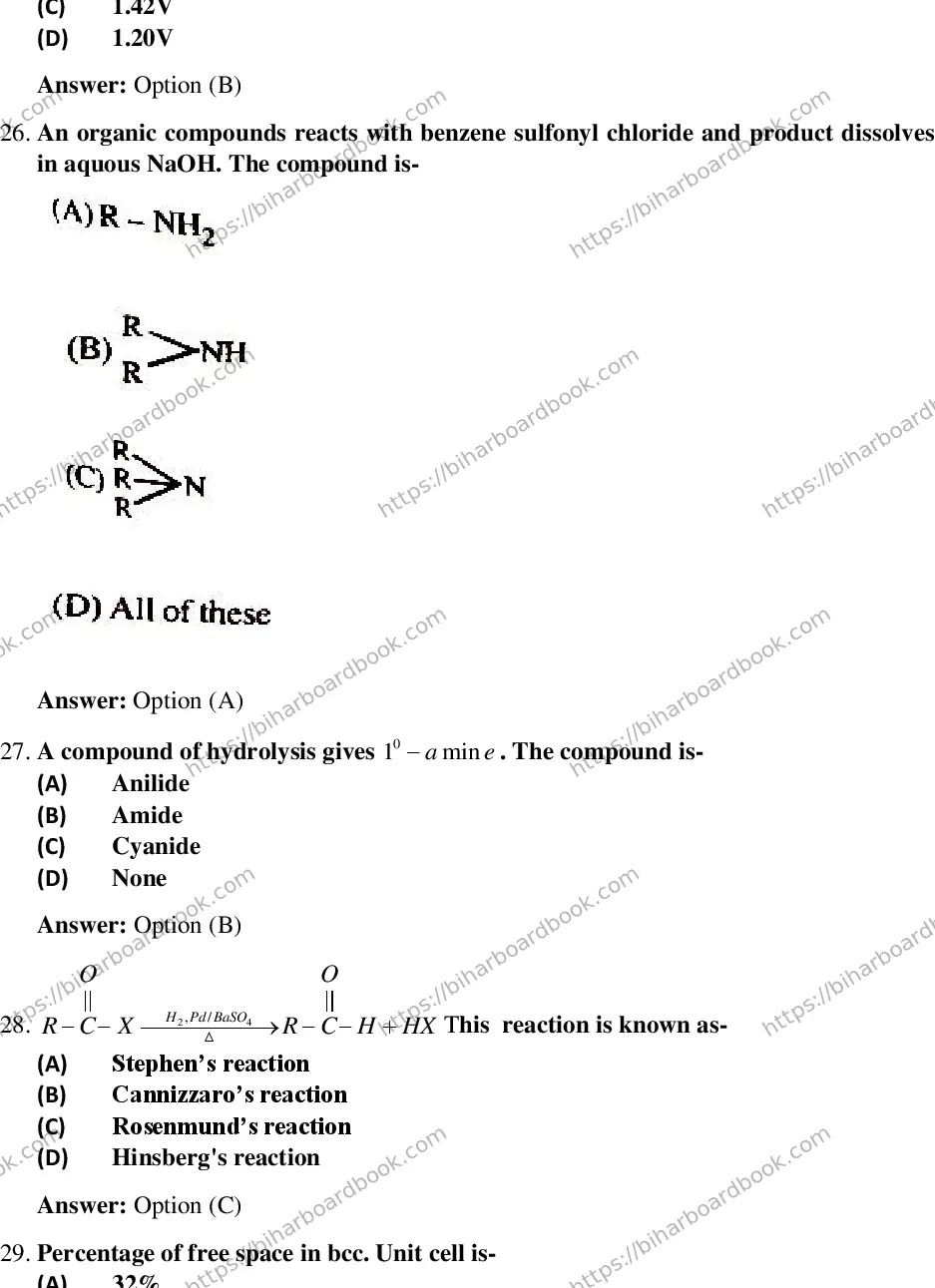 Bihar Board Class 12th 2018 Chemistry  2018 Previous Year Paper 8