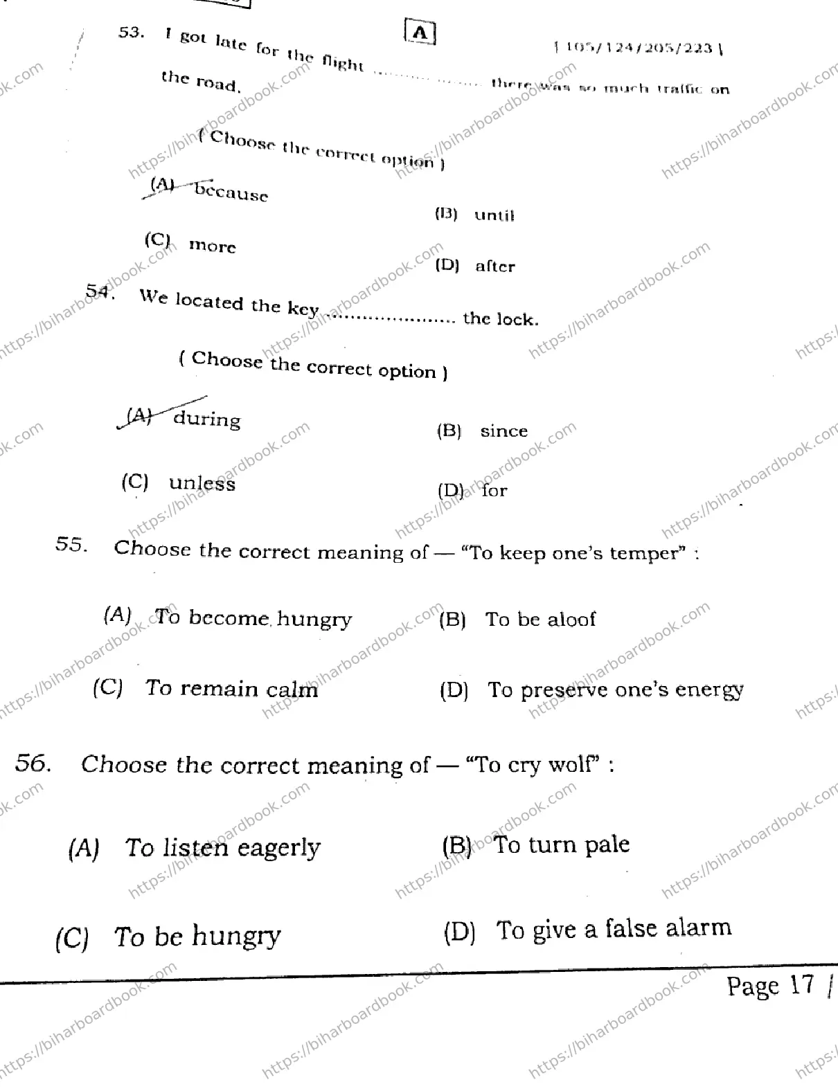 Bihar Board Class 12th 2026 ENGLISH-105-124-205-223-SET-A Previous Year Paper 16
