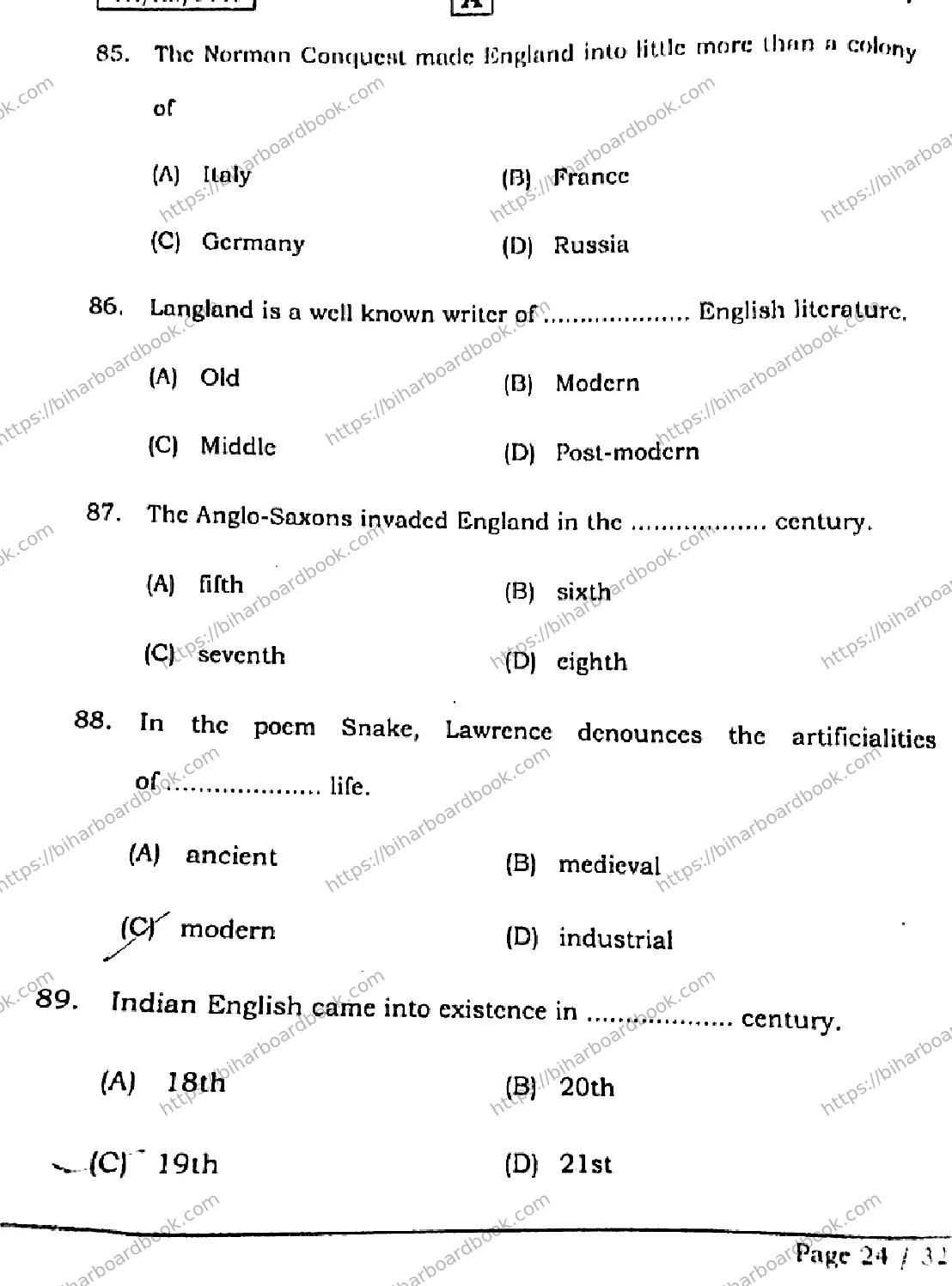 Bihar Board Class 12th 2026 ENGLISH-105-124-205-223-SET-A Previous Year Paper 23