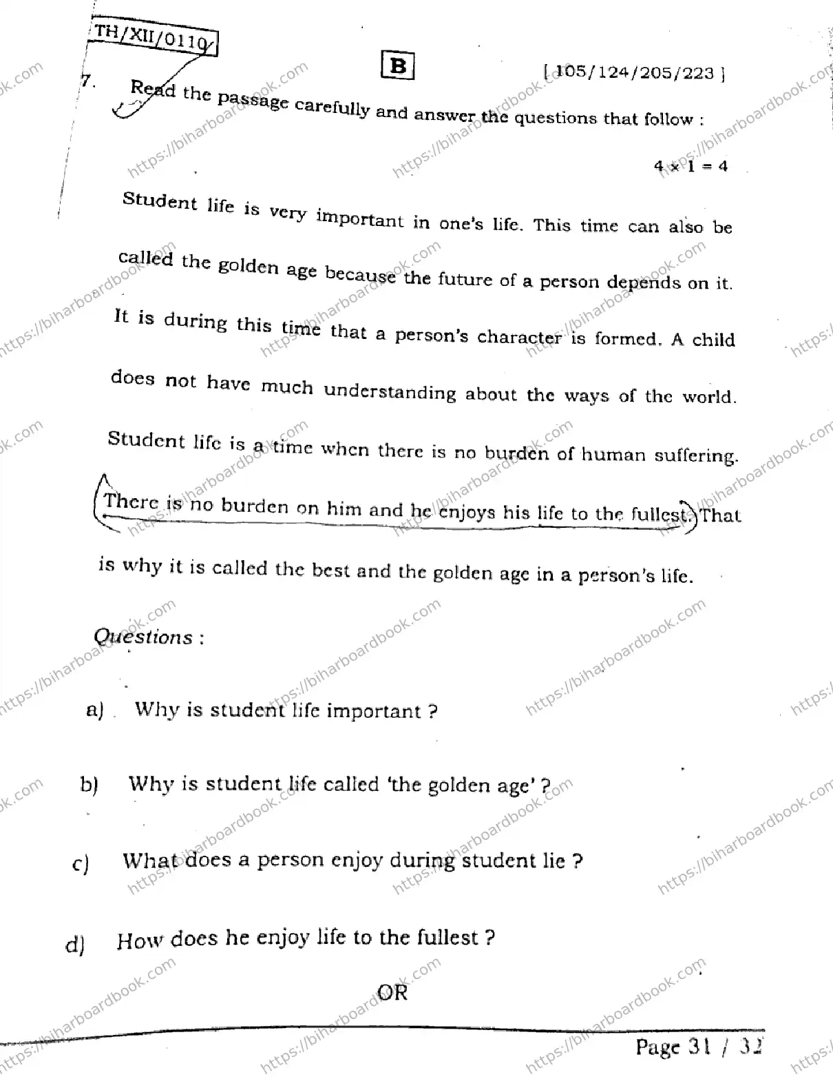 Bihar Board Class 12th 2026 ENGLISH-105-124-205-223-SET-B Previous Year Paper 30
