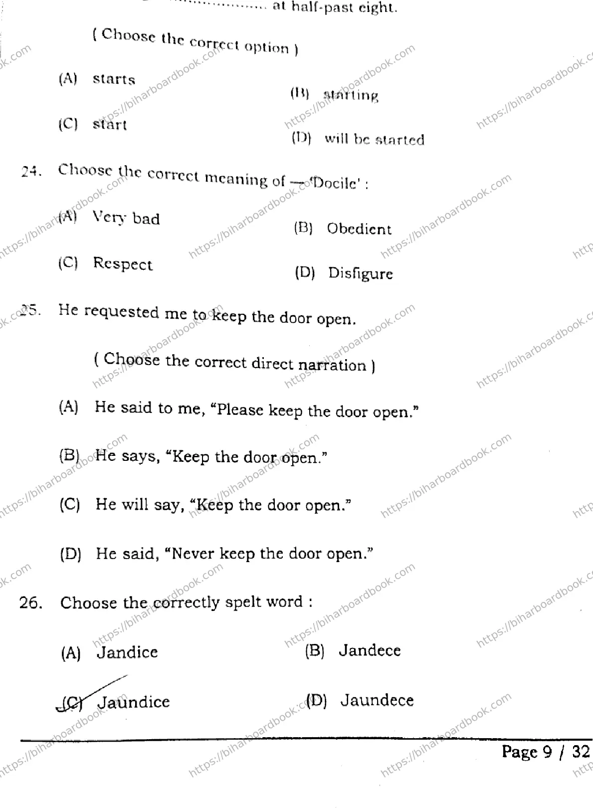 Bihar Board Class 12th 2026 ENGLISH-105-124-205-223-SET-B Previous Year Paper 8