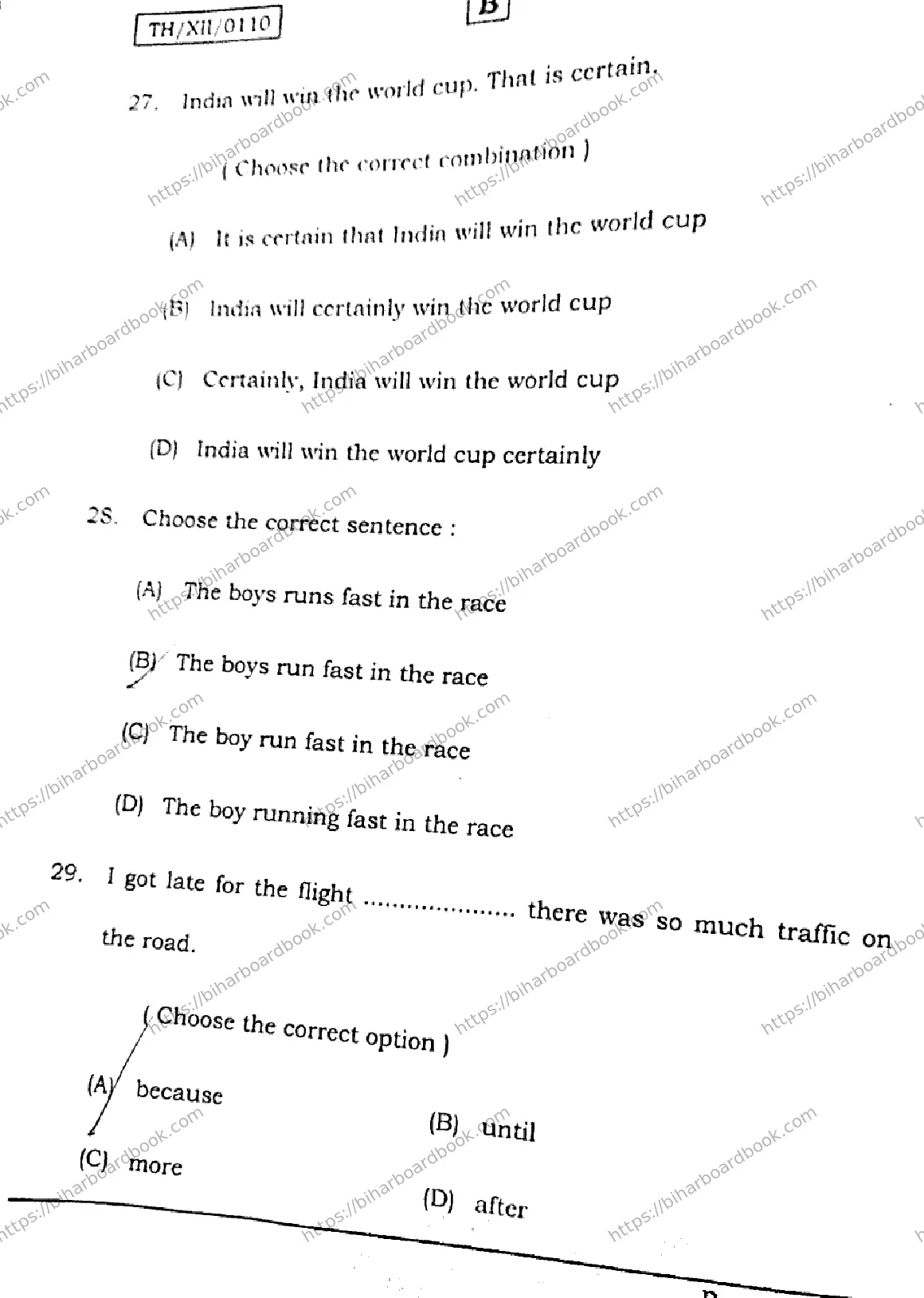 Bihar Board Class 12th 2026 ENGLISH-105-124-205-223-SET-B Previous Year Paper 9
