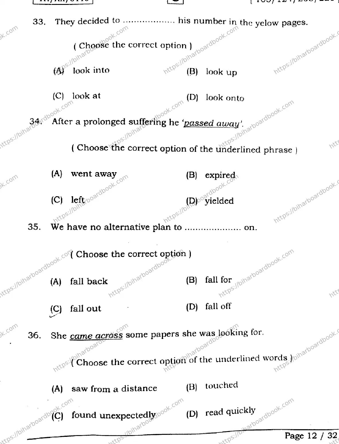 Bihar Board Class 12th 2026 ENGLISH-105-124-205-223-SET-C Previous Year Paper 12