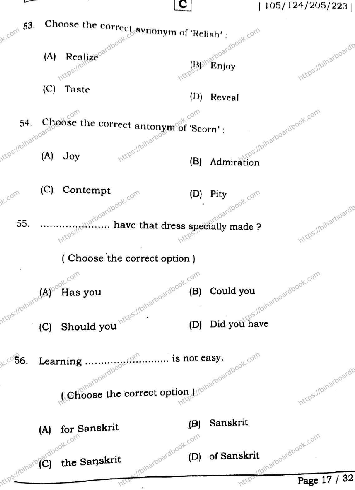 Bihar Board Class 12th 2026 ENGLISH-105-124-205-223-SET-C Previous Year Paper 17