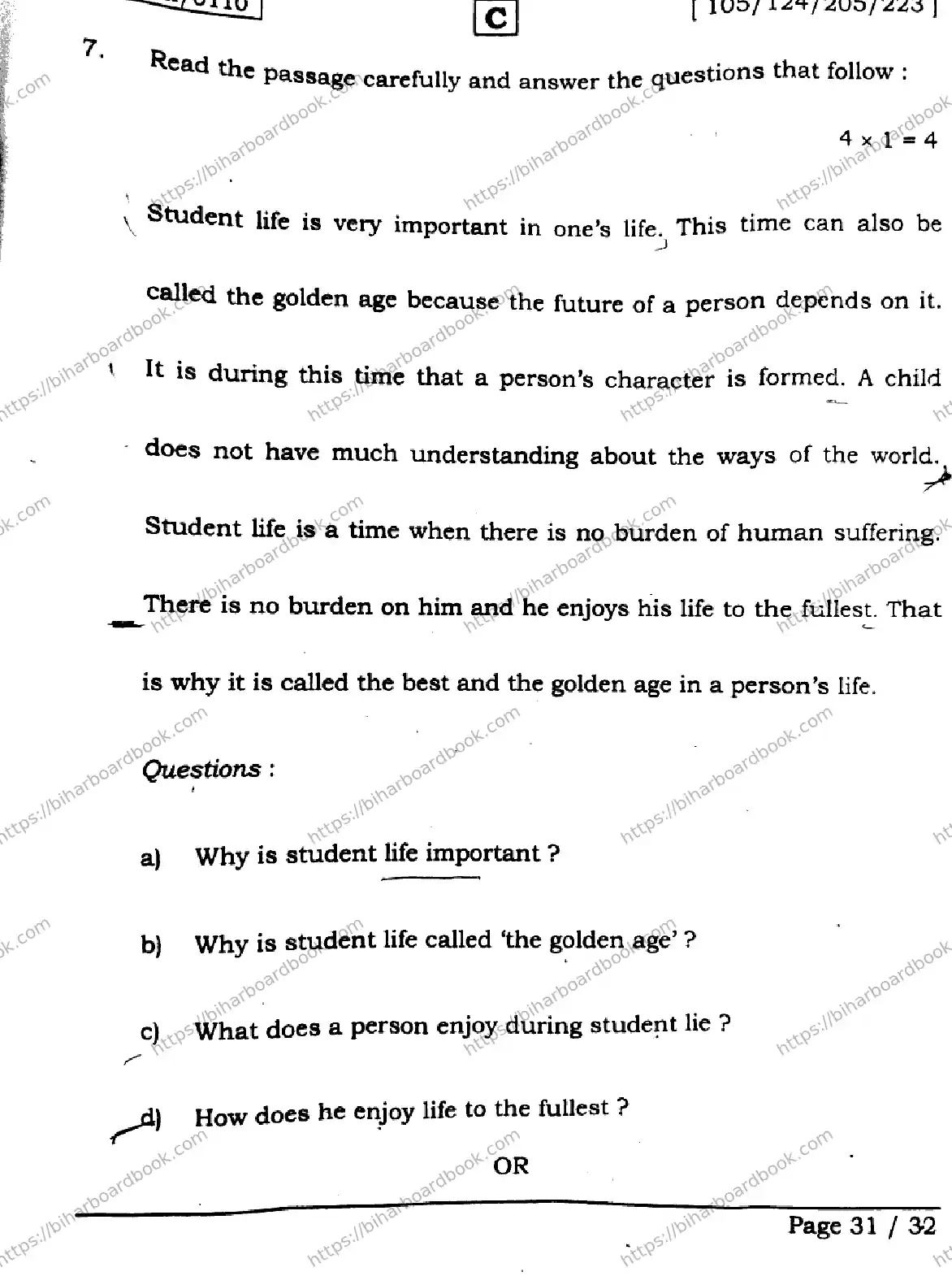 Bihar Board Class 12th 2026 ENGLISH-105-124-205-223-SET-C Previous Year Paper 31