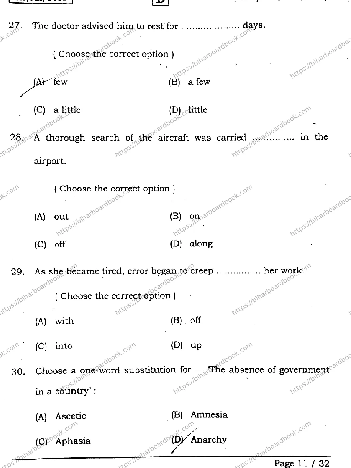 Bihar Board Class 12th 2026 ENGLISH-105-124-205-223-SET-D Previous Year Paper 11