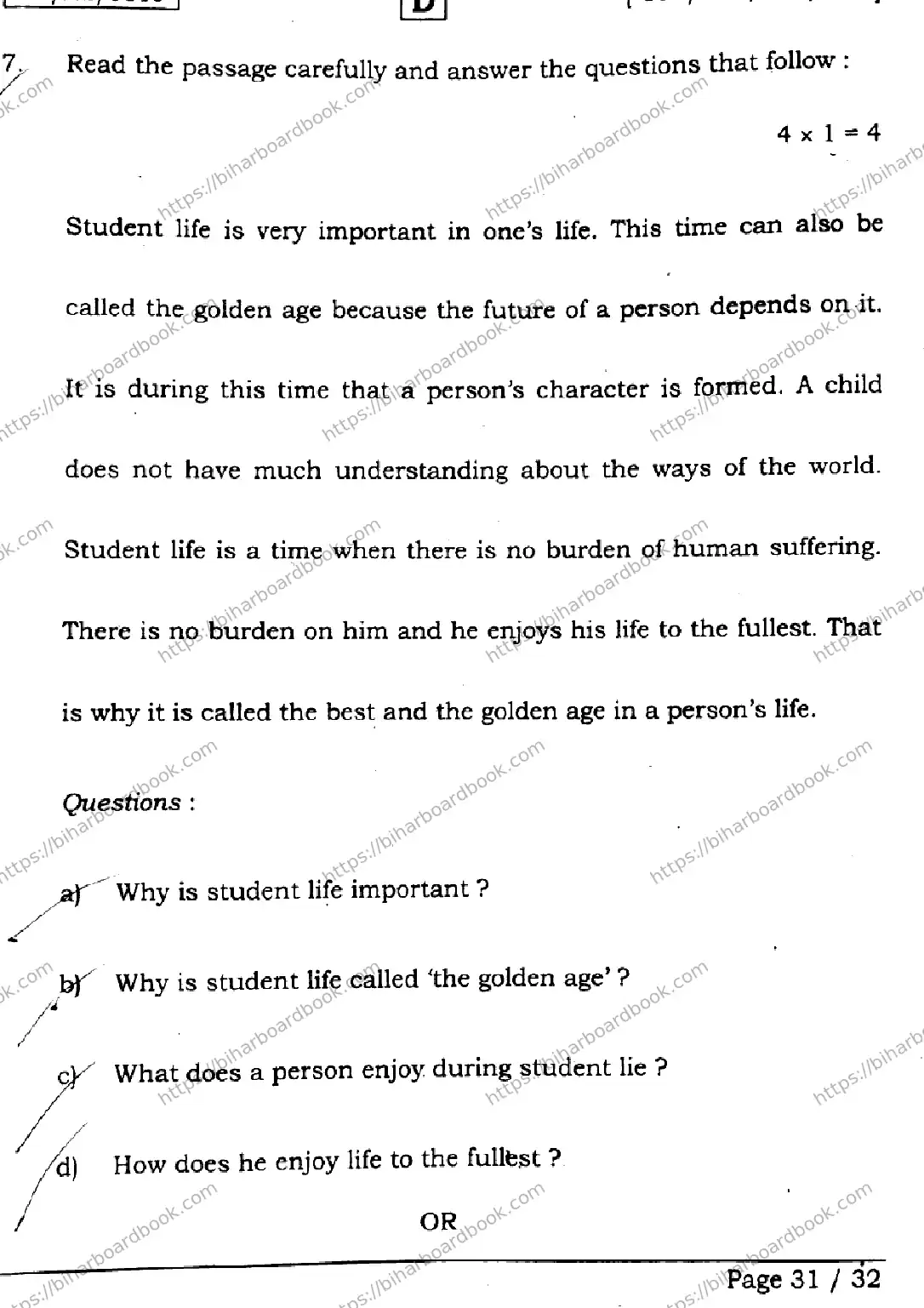 Bihar Board Class 12th 2026 ENGLISH-105-124-205-223-SET-D Previous Year Paper 31