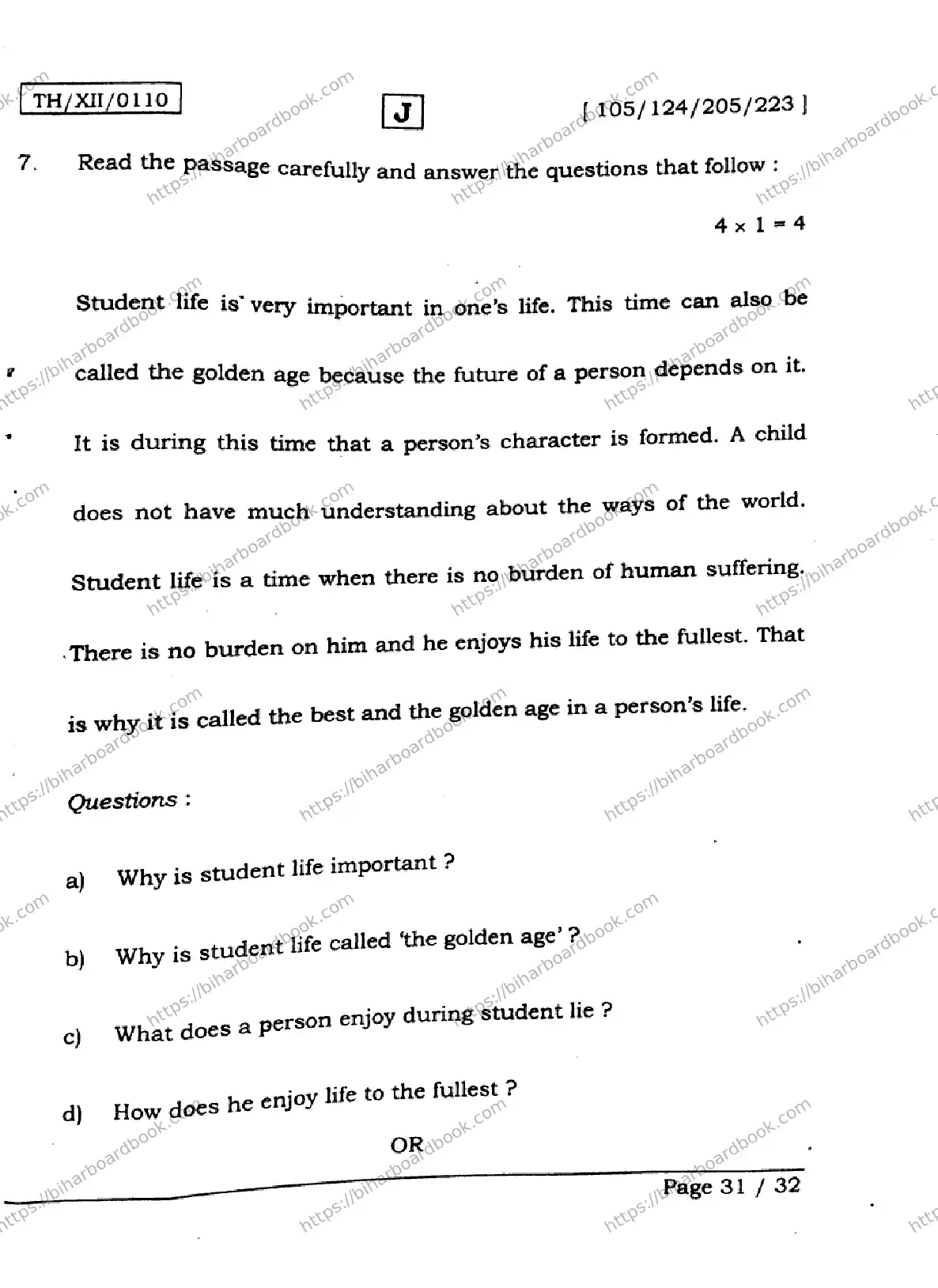 Bihar Board Class 12th 2026 ENGLISH-105-124-205-223-SET-J Previous Year Paper 31