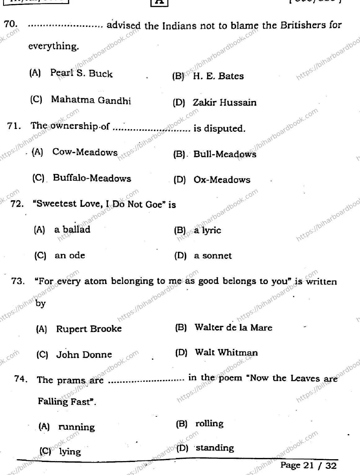 Bihar Board Class 12th 2026 ENGLISH-305-330-SET-A Previous Year Paper 21