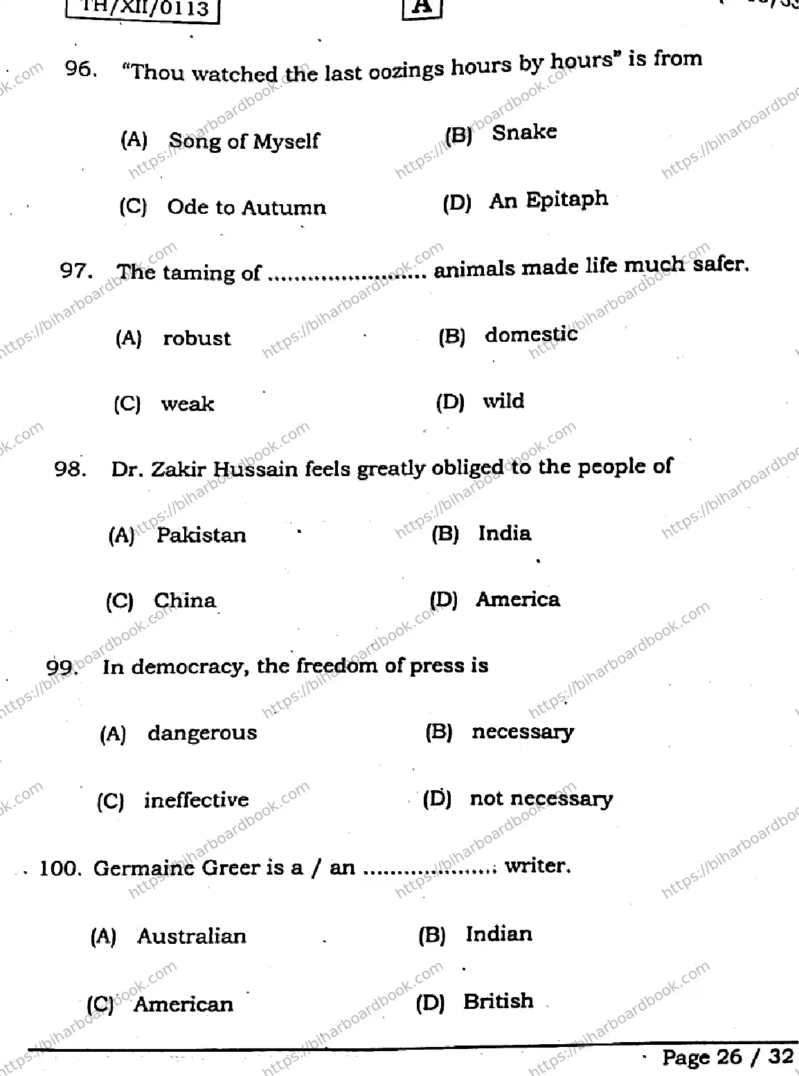 Bihar Board Class 12th 2026 ENGLISH-305-330-SET-A Previous Year Paper 26