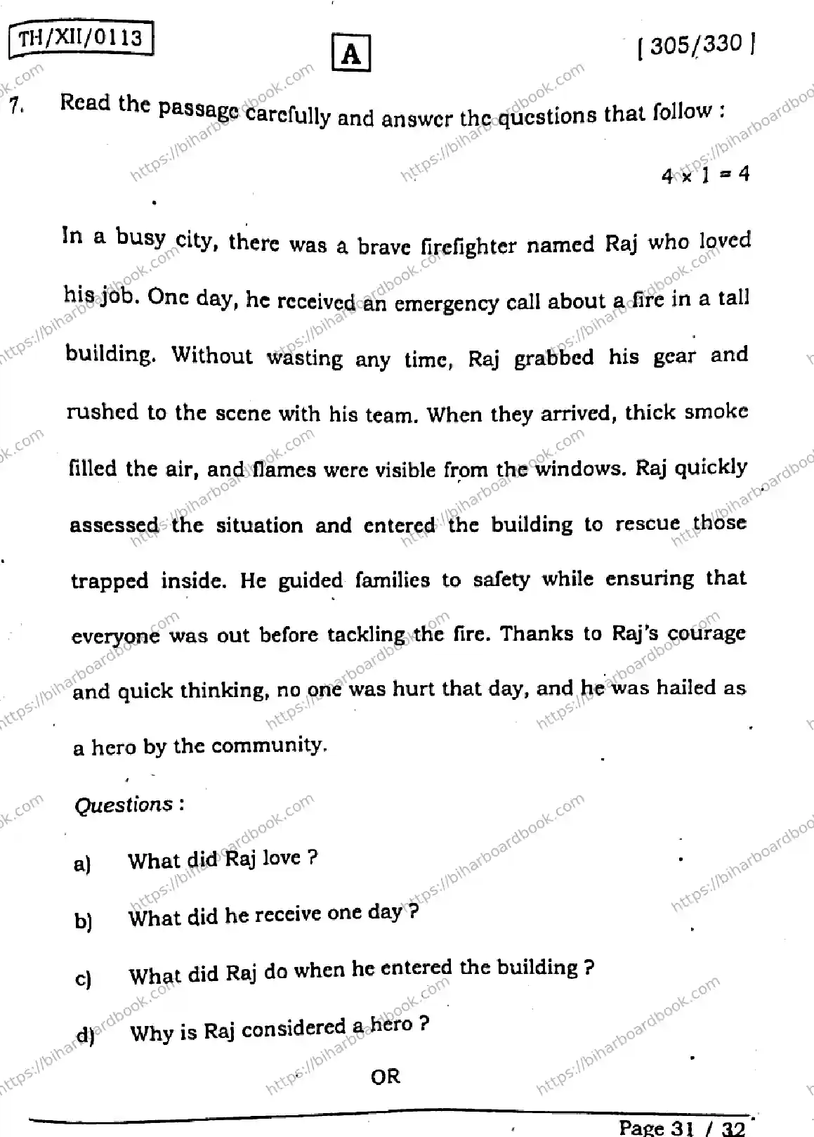 Bihar Board Class 12th 2026 ENGLISH-305-330-SET-A Previous Year Paper 31