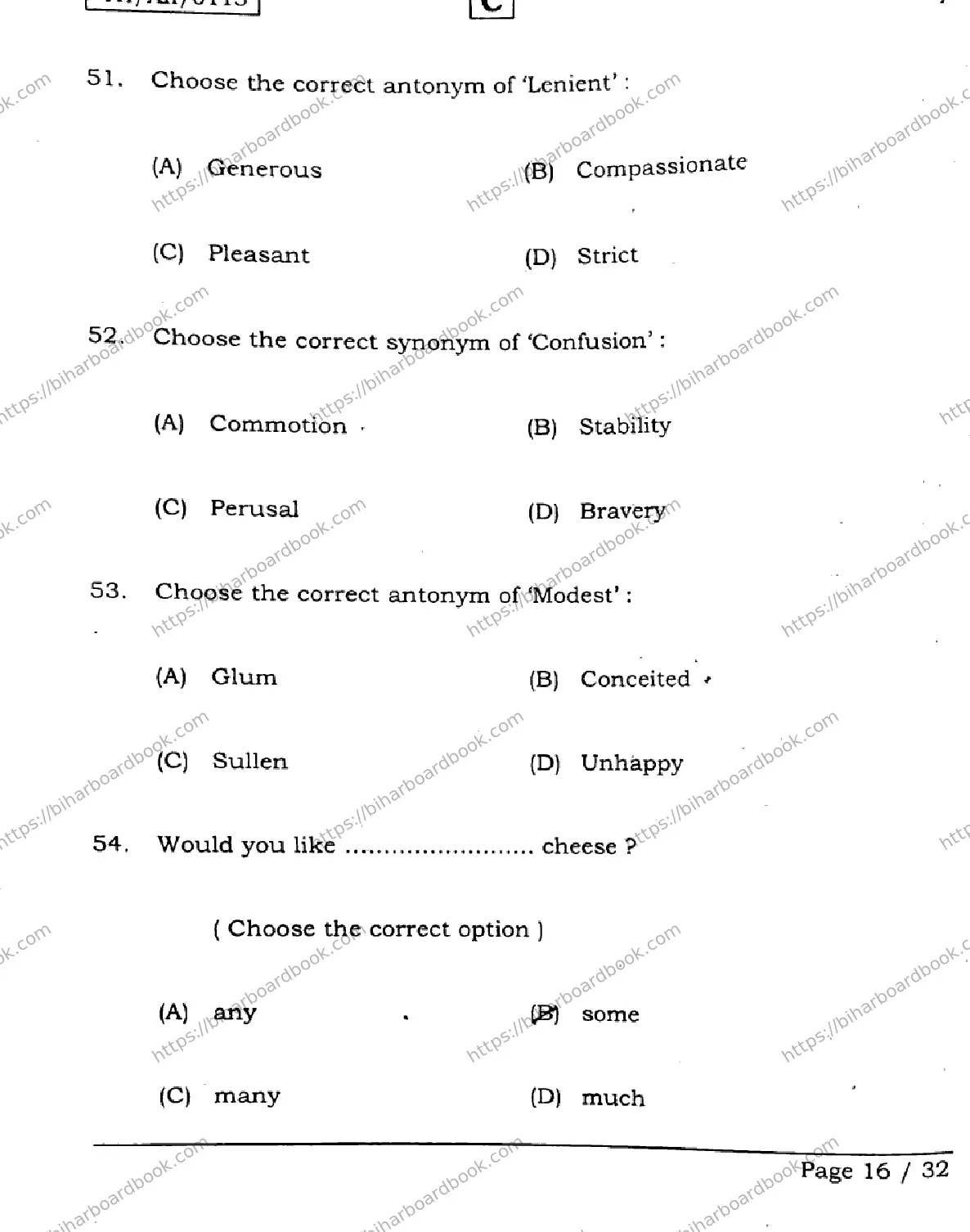 Bihar Board Class 12th 2026 ENGLISH-305-330-SET-C Previous Year Paper 16