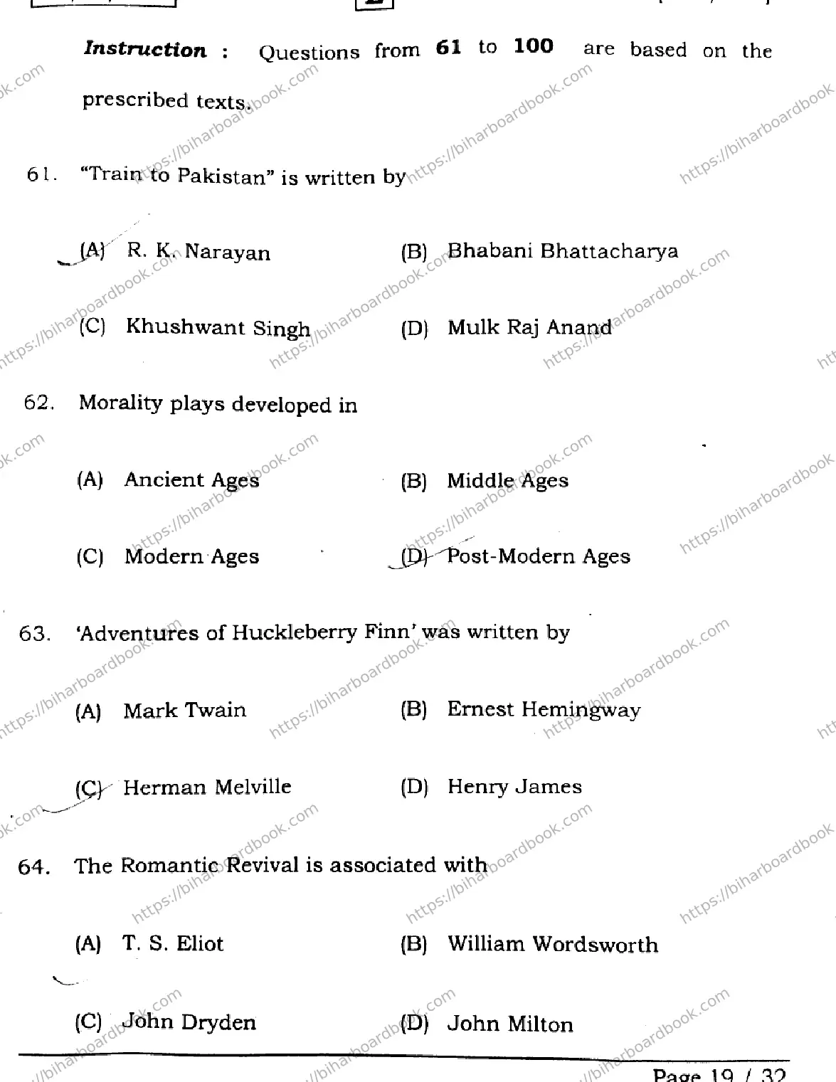 Bihar Board Class 12th 2026 ENGLISH-305-330-SET-E Previous Year Paper 19