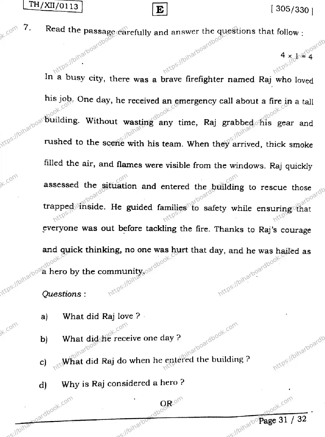 Bihar Board Class 12th 2026 ENGLISH-305-330-SET-E Previous Year Paper 31