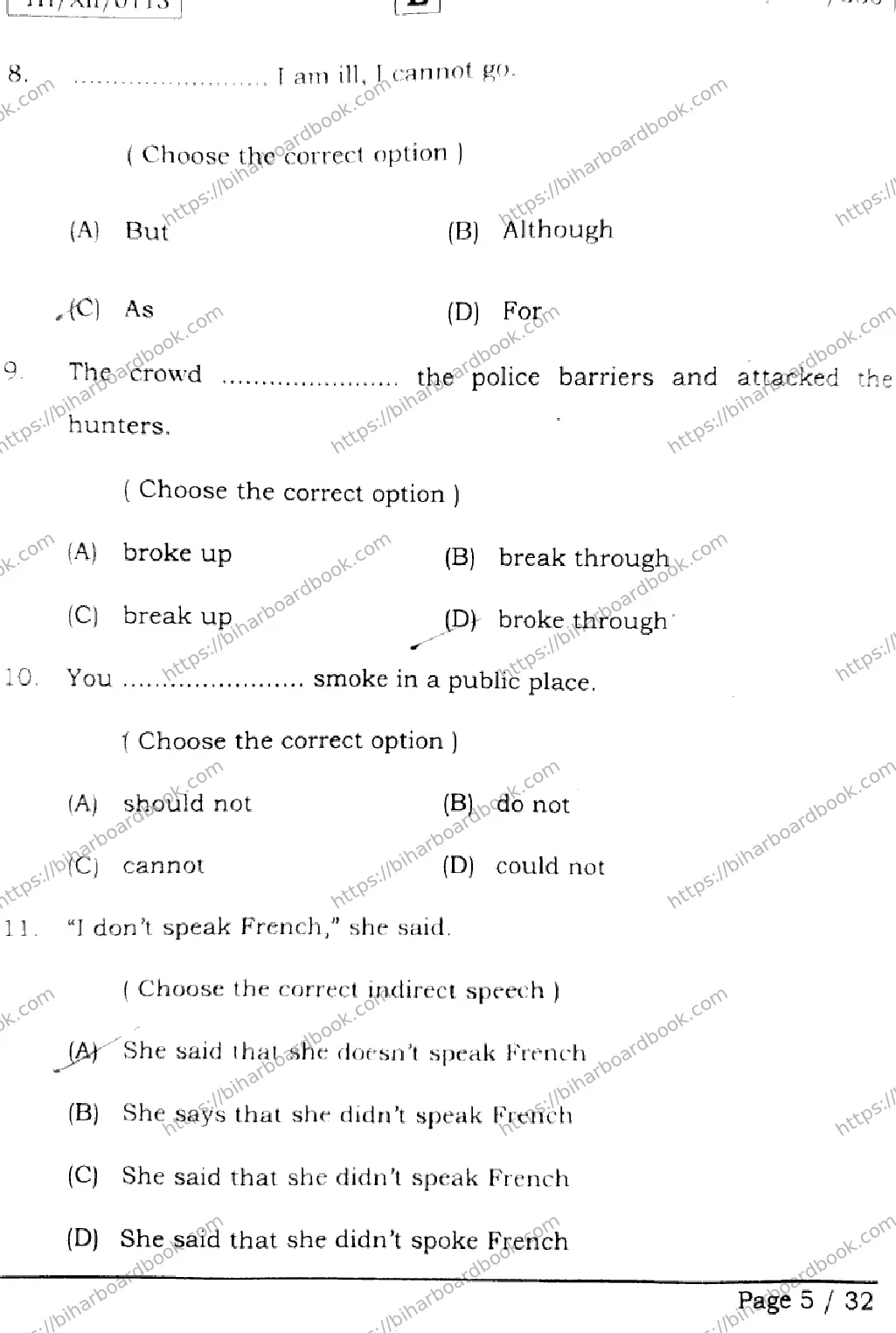 Bihar Board Class 12th 2026 ENGLISH-305-330-SET-E Previous Year Paper 5