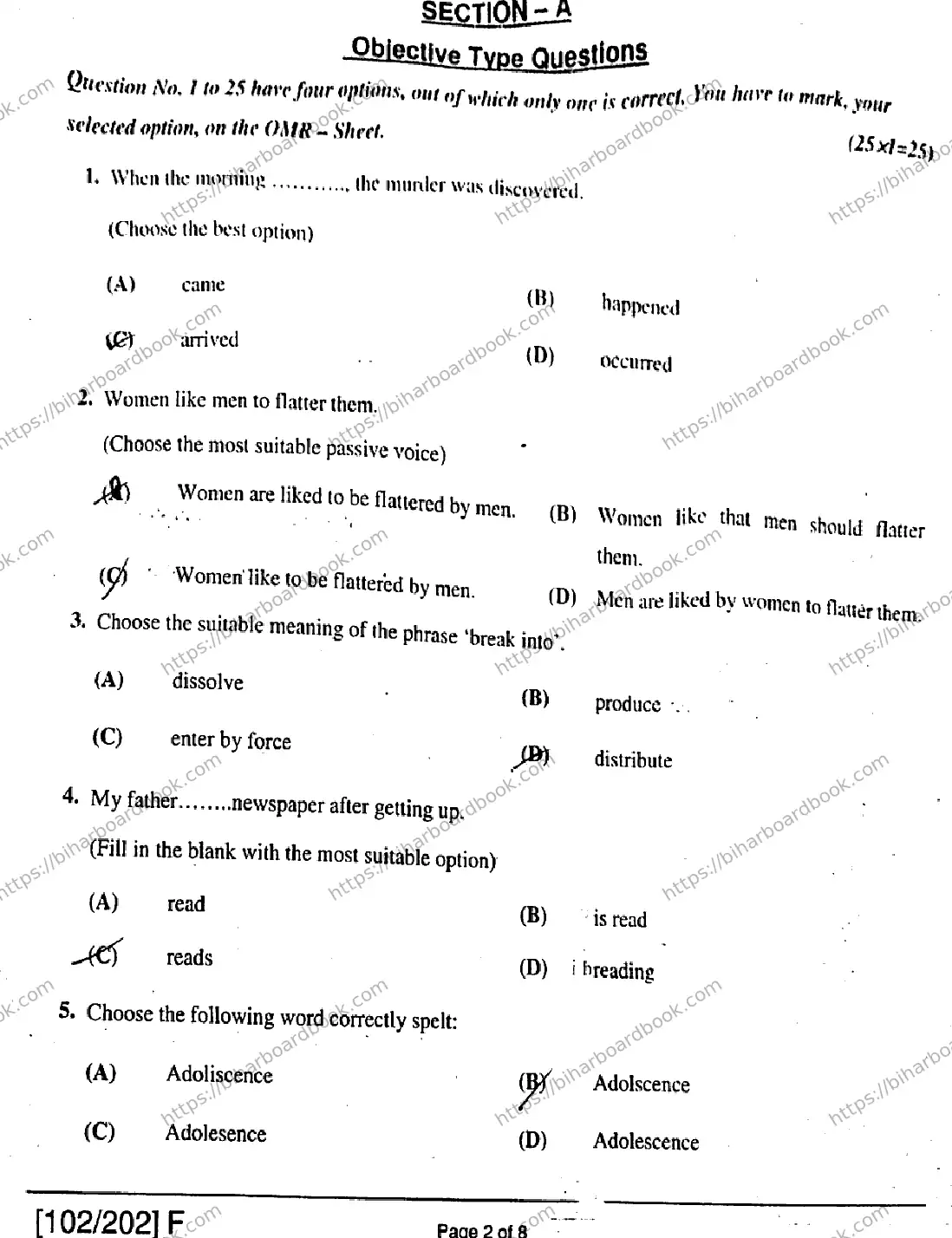 Bihar Board Class 12th 2019 English  102202F  2019 Previous Year Paper 2