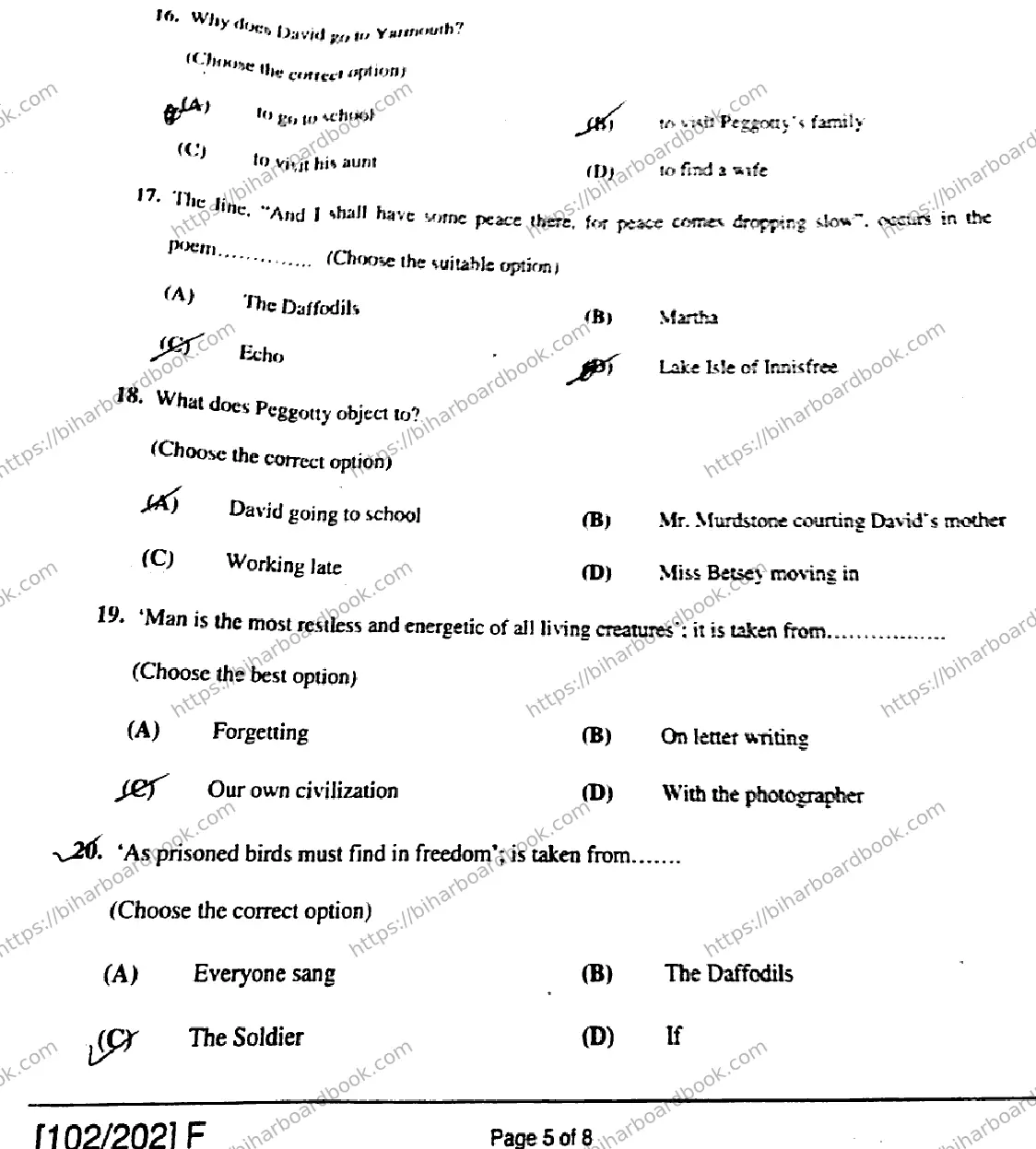 Bihar Board Class 12th 2019 English  102202F  2019 Previous Year Paper 5