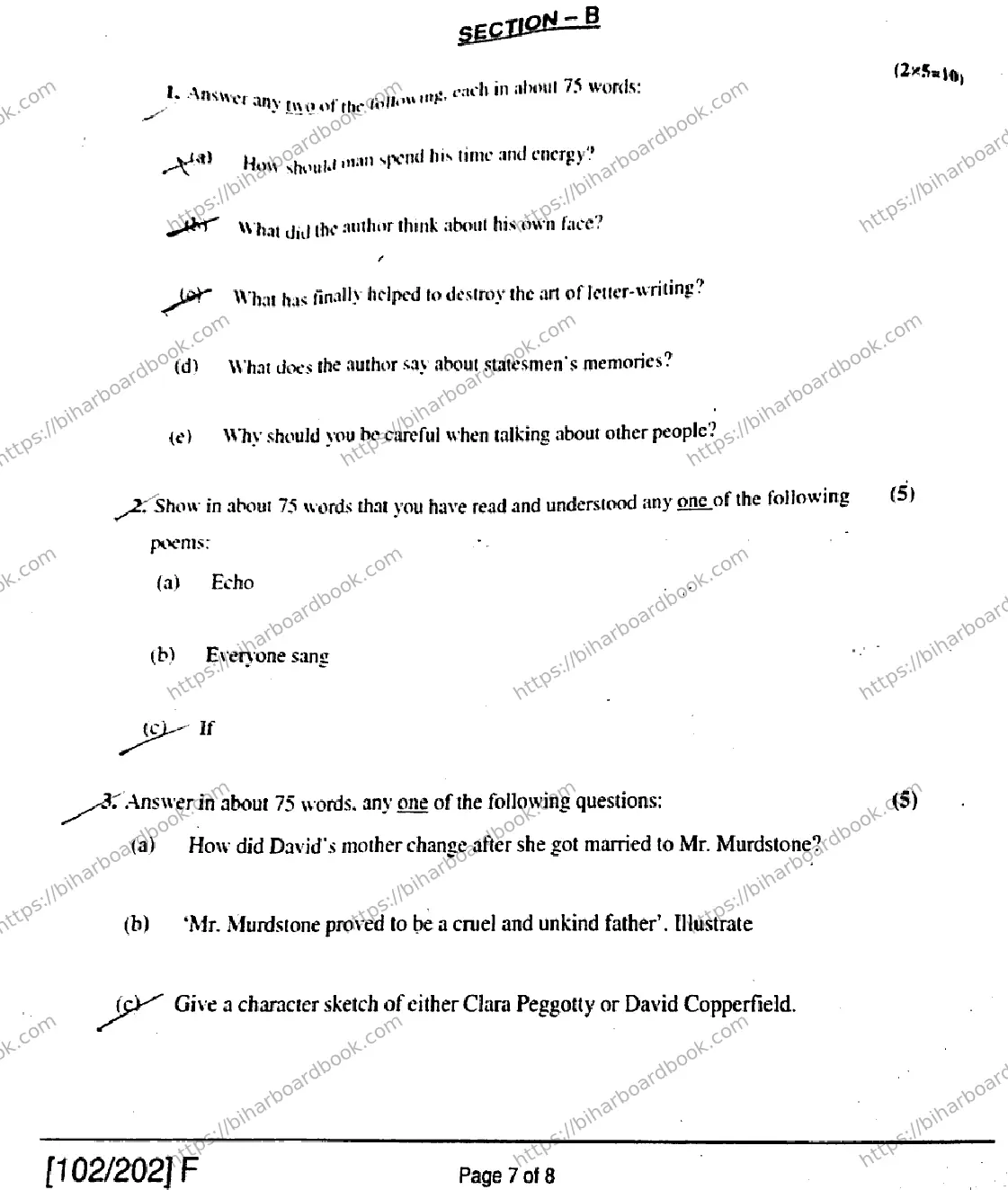 Bihar Board Class 12th 2019 English  102202F  2019 Previous Year Paper 7