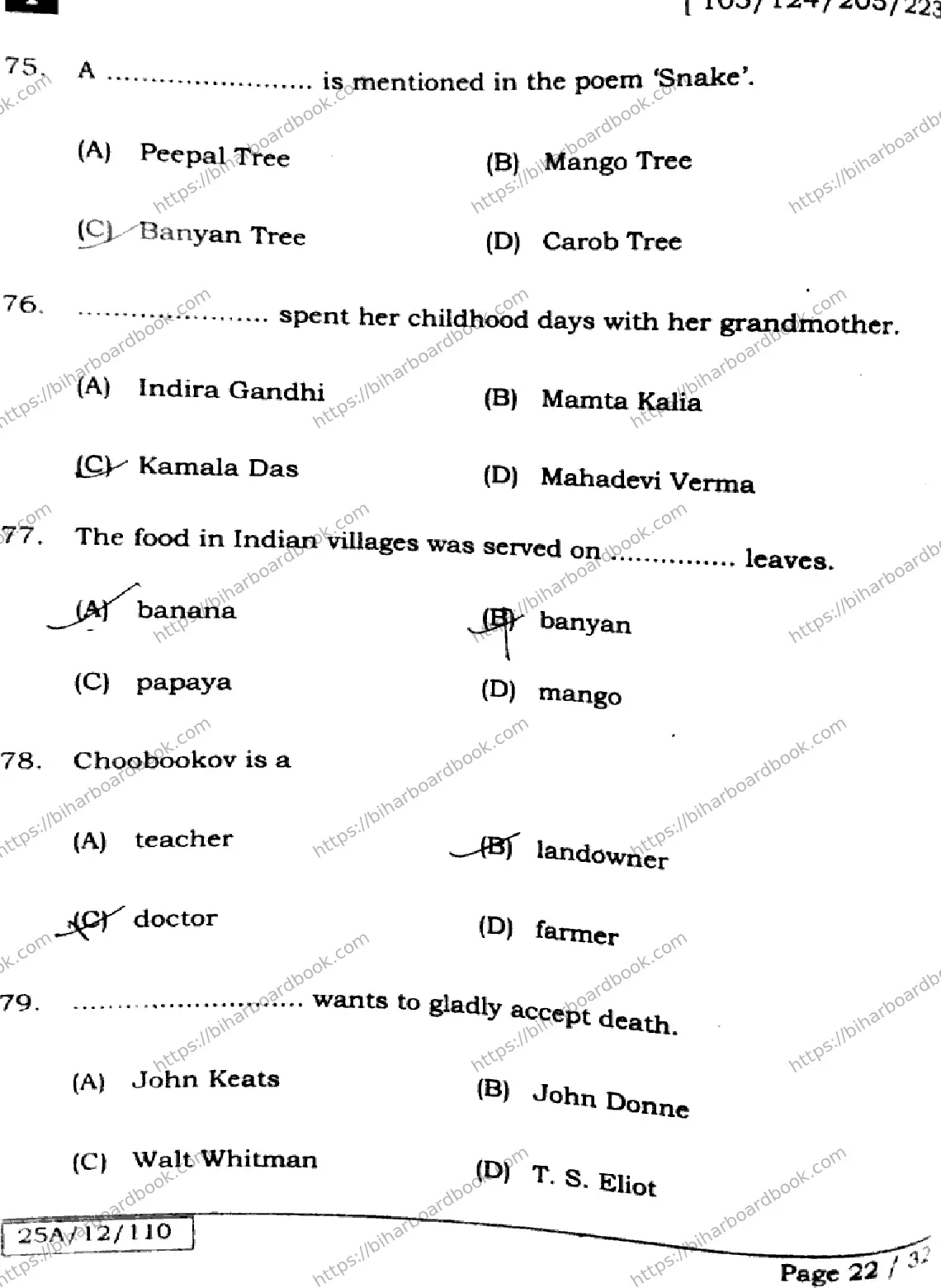 Bihar Board Class 12th 2025 English  105124205223  SetI Previous Year Paper 22
