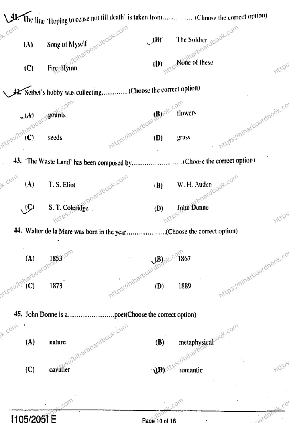 Bihar Board Class 12th 2019 English  105205E  2019 Previous Year Paper 10