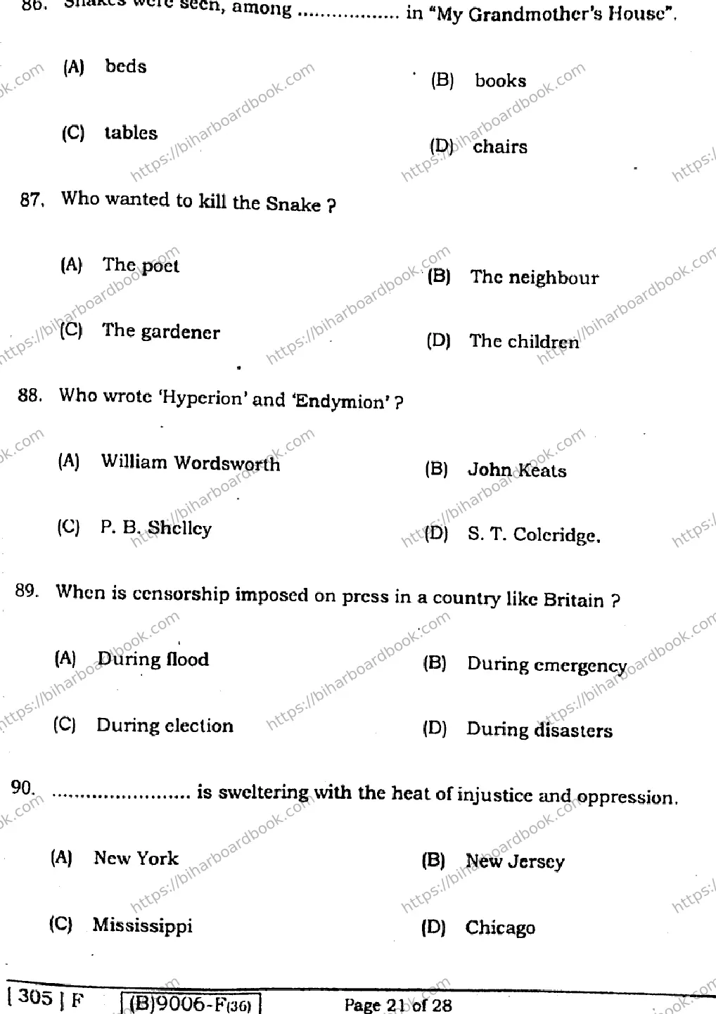 Bihar Board Class 12th 2021 English Compulsory  305F  2021 Previous Year Paper 20