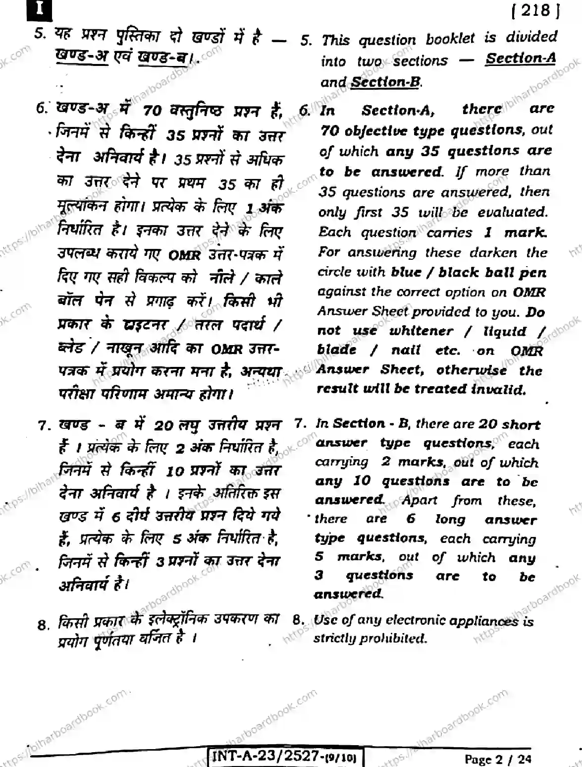 Bihar Board Class 12th 2023 Entrepreneurship Previous Year Paper 2