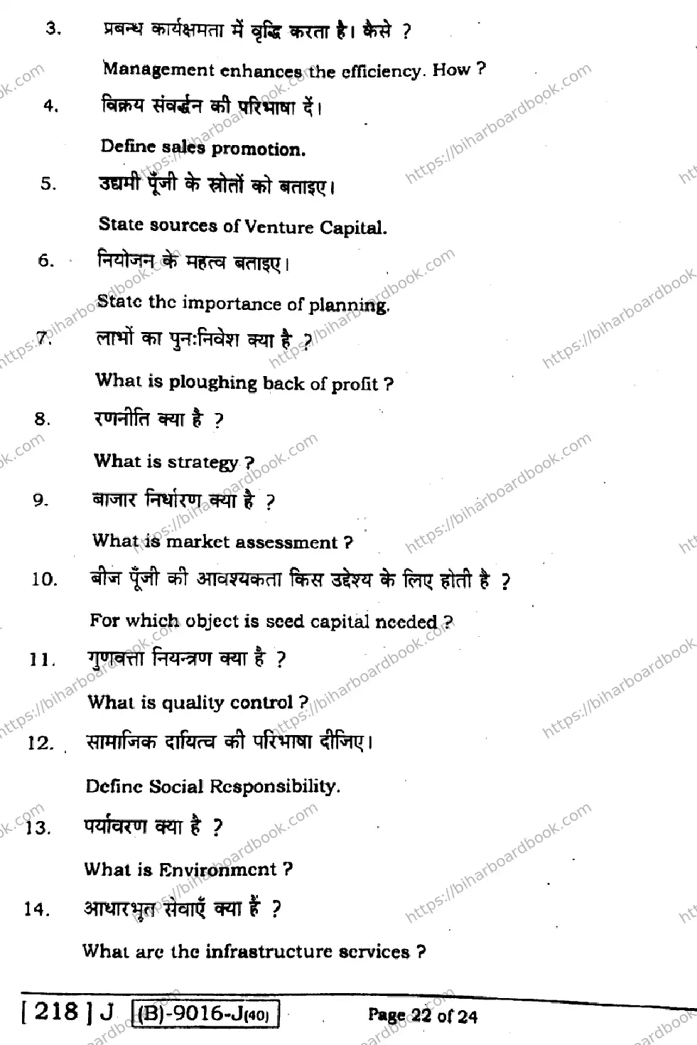 Bihar Board Class 12th 2021 Entrepreneurship  218J  2021 Previous Year Paper 21