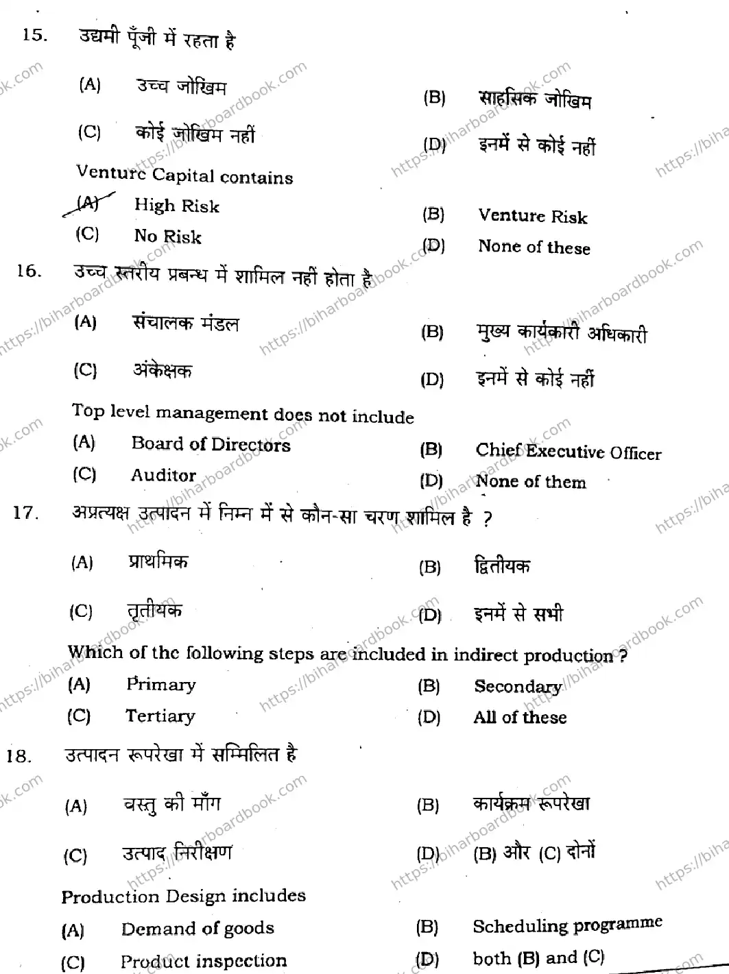 Bihar Board Class 12th 2021 Entrepreneurship  218J  2021 Previous Year Paper 6