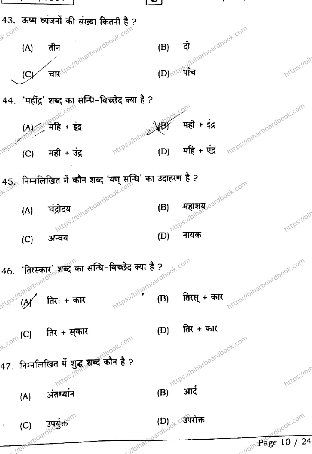Bihar Board Class 12th 2026 HINDI-106-125-206-224-SET-C Previous Year Paper 10