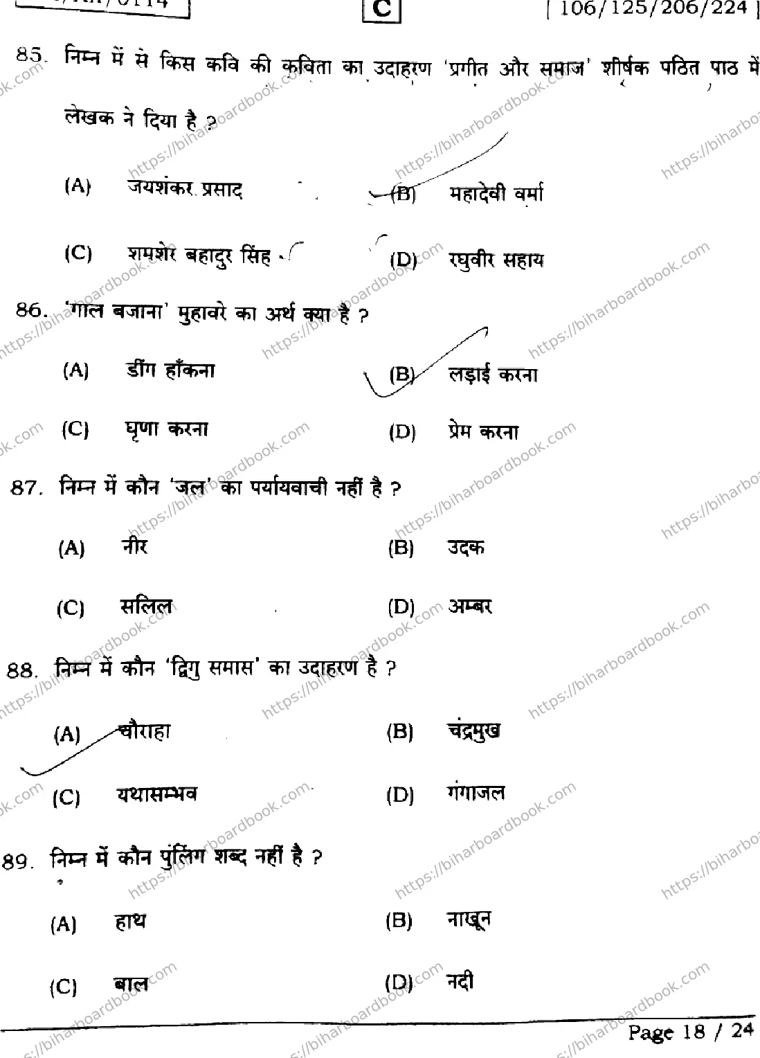 Bihar Board Class 12th 2026 HINDI-106-125-206-224-SET-C Previous Year Paper 18