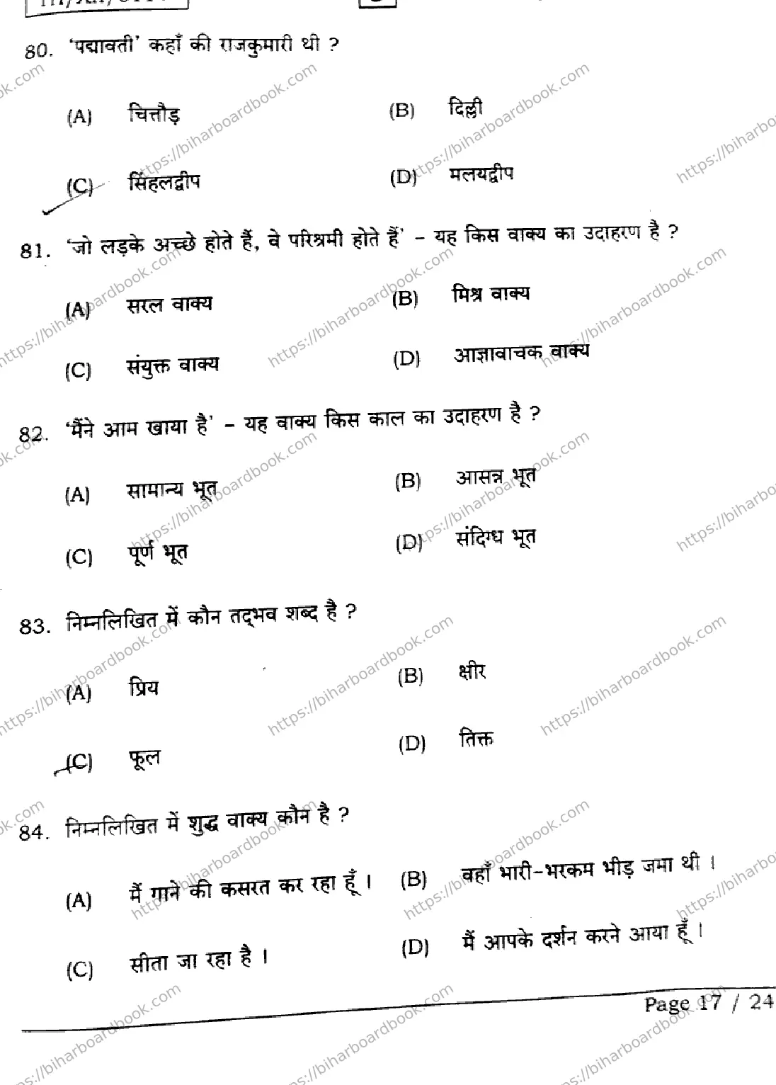 Bihar Board Class 12th 2026 HINDI-106-125-206-224-SET-J Previous Year Paper 17