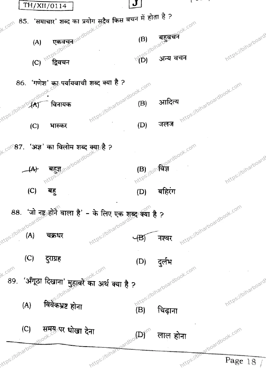 Bihar Board Class 12th 2026 HINDI-106-125-206-224-SET-J Previous Year Paper 18