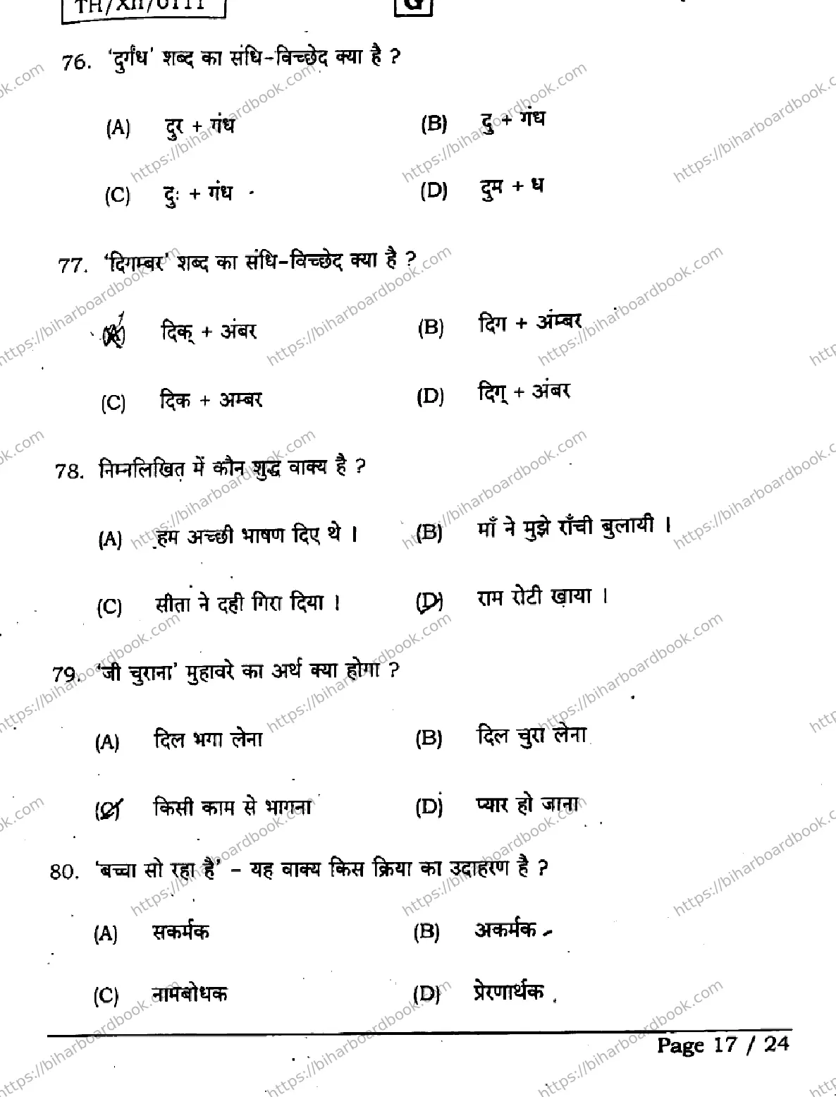 Bihar Board Class 12th 2026 HINDI-306-331-SET-G Previous Year Paper 17