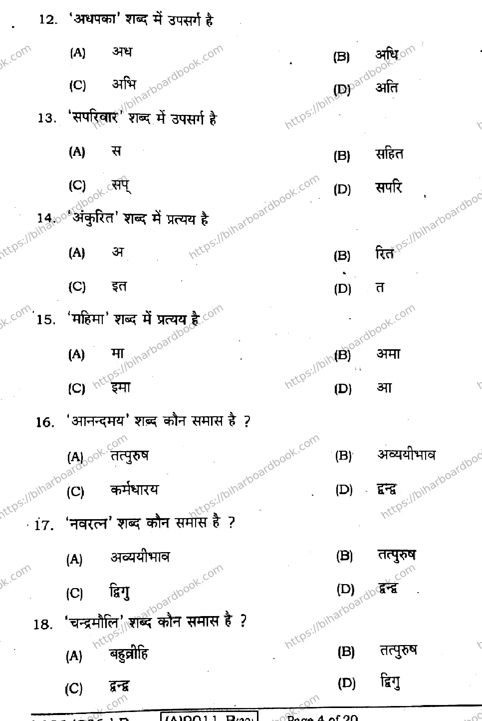 Bihar Board Class 12th 2021 Hindi Compulsory  106206B  2021 Previous Year Paper 4