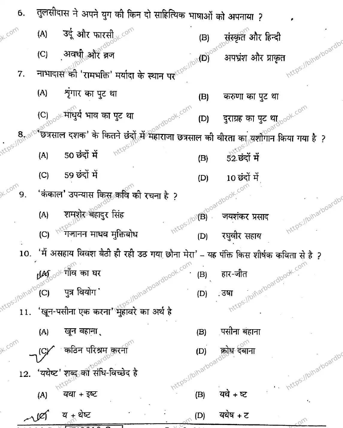 Bihar Board Class 12th 2021 Hindi Compulsory  306C  2021 Previous Year Paper 3