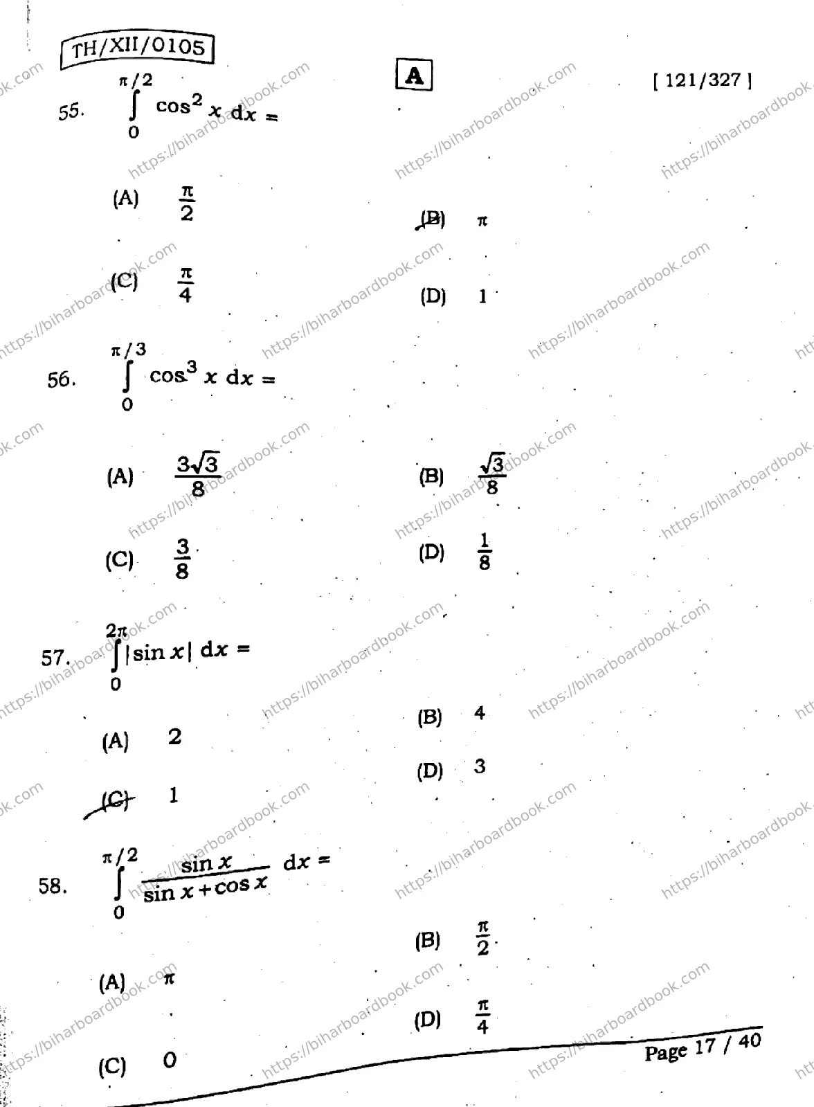 Bihar Board Class 12th 2026 MATHEMATICS-121-327-SET-A Previous Year Paper 17