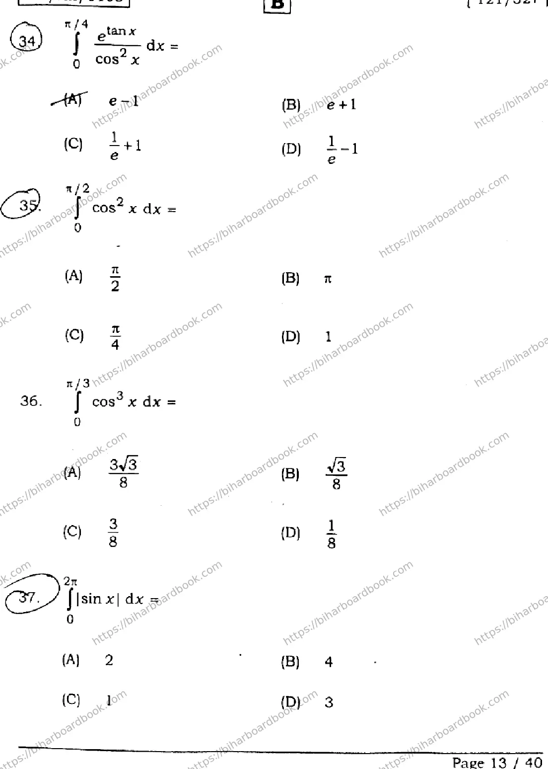 Bihar Board Class 12th 2026 MATHEMATICS-121-327-SET-B Previous Year Paper 13