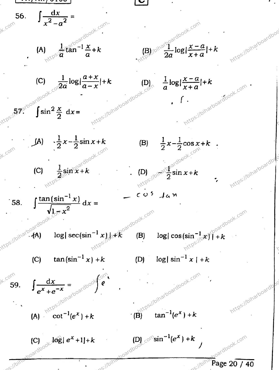 Bihar Board Class 12th 2026 MATHEMATICS-121-327-SET-C Previous Year Paper 19