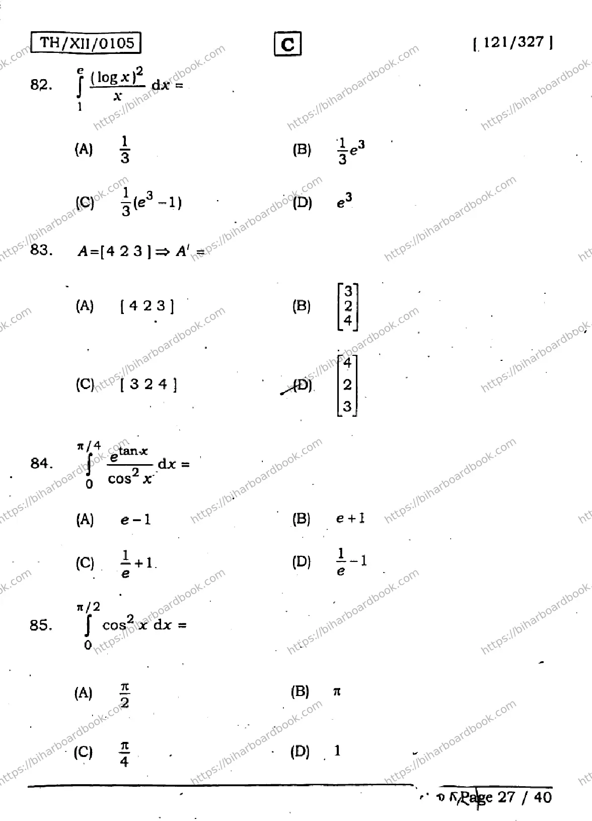 Bihar Board Class 12th 2026 MATHEMATICS-121-327-SET-C Previous Year Paper 26