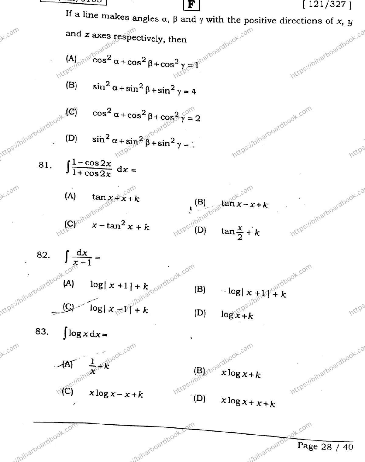 Bihar Board Class 12th 2026 MATHEMATICS-121-327-SET-F Previous Year Paper 28
