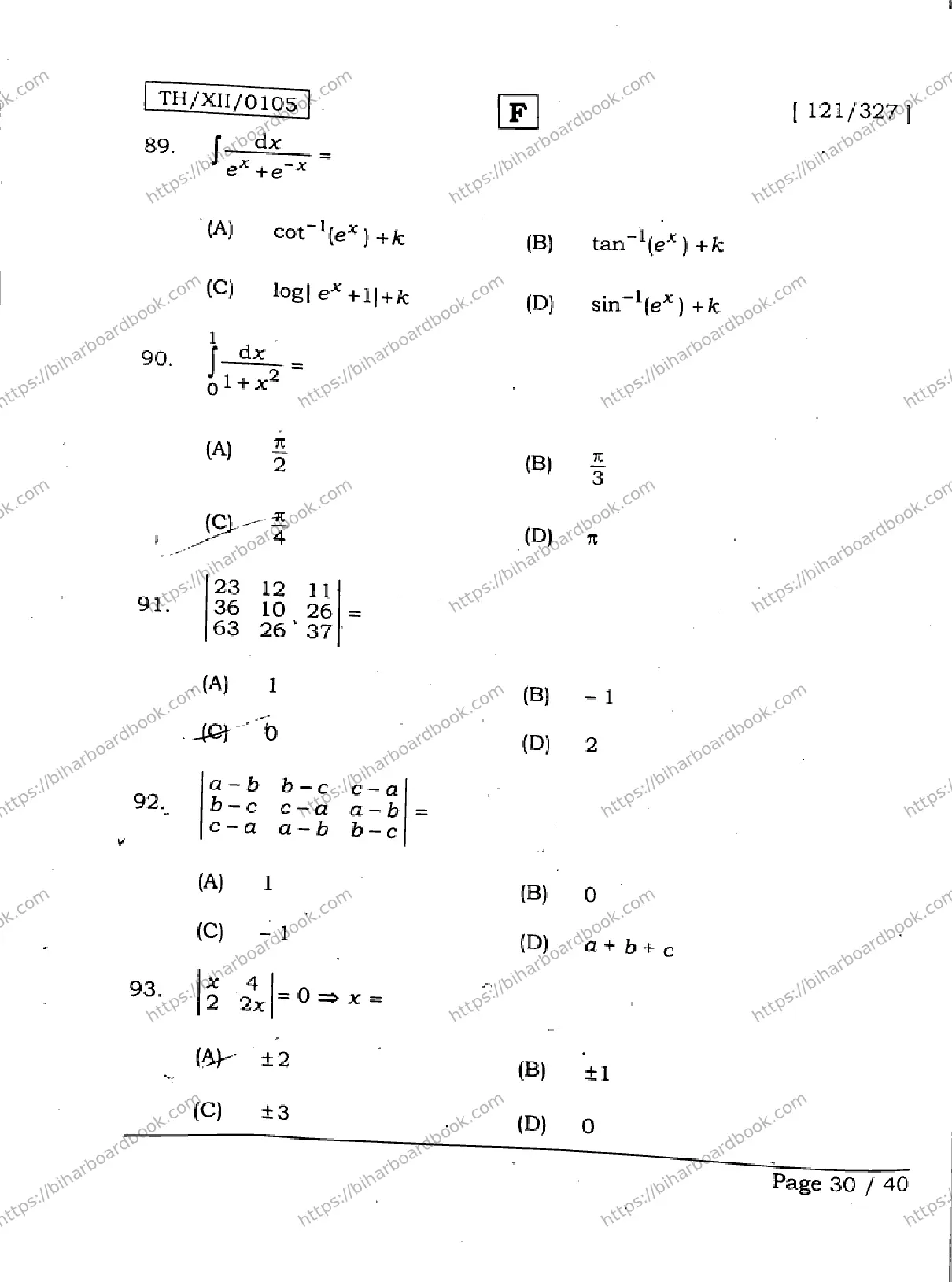 Bihar Board Class 12th 2026 MATHEMATICS-121-327-SET-F Previous Year Paper 30