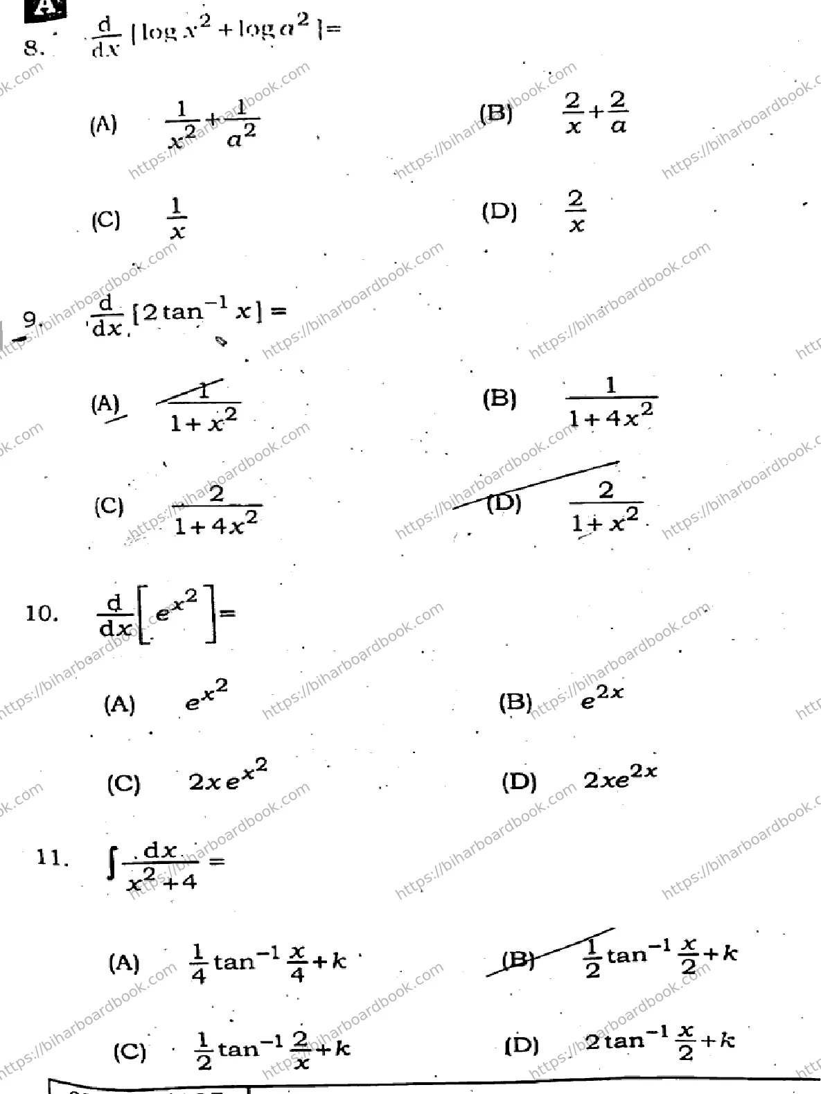 Bihar Board Class 12th 2025 Mathematics  121327  SetA Previous Year Paper 4