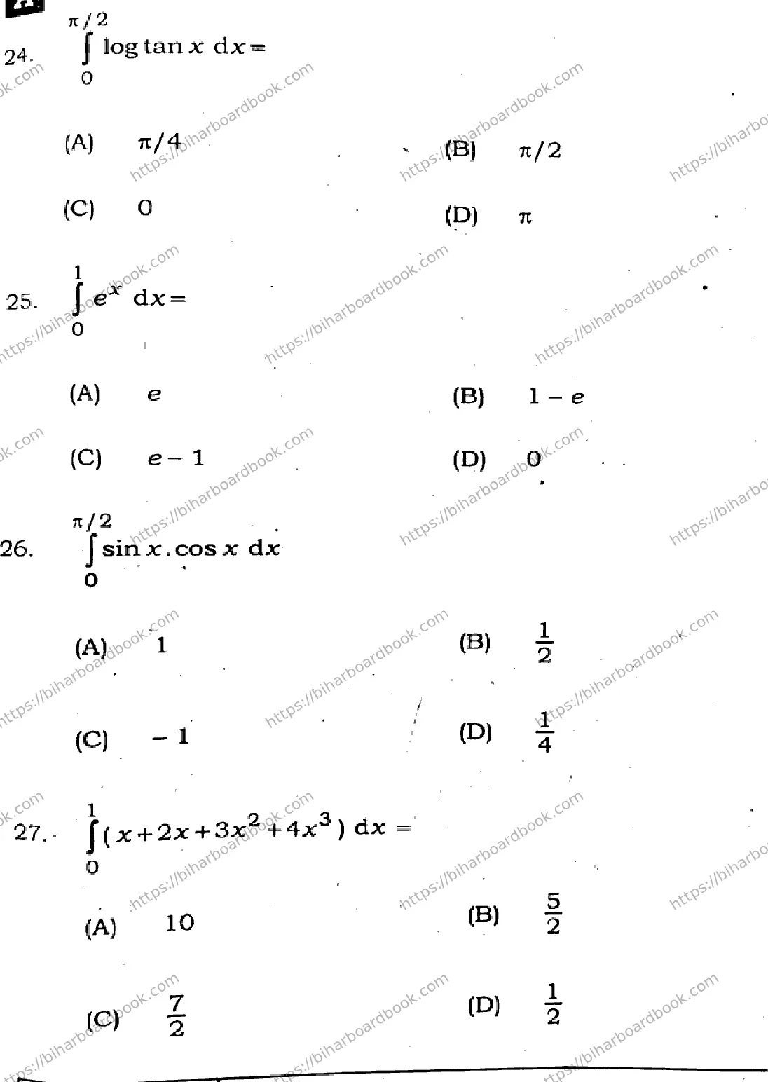 Bihar Board Class 12th 2025 Mathematics  121327  SetA Previous Year Paper 8