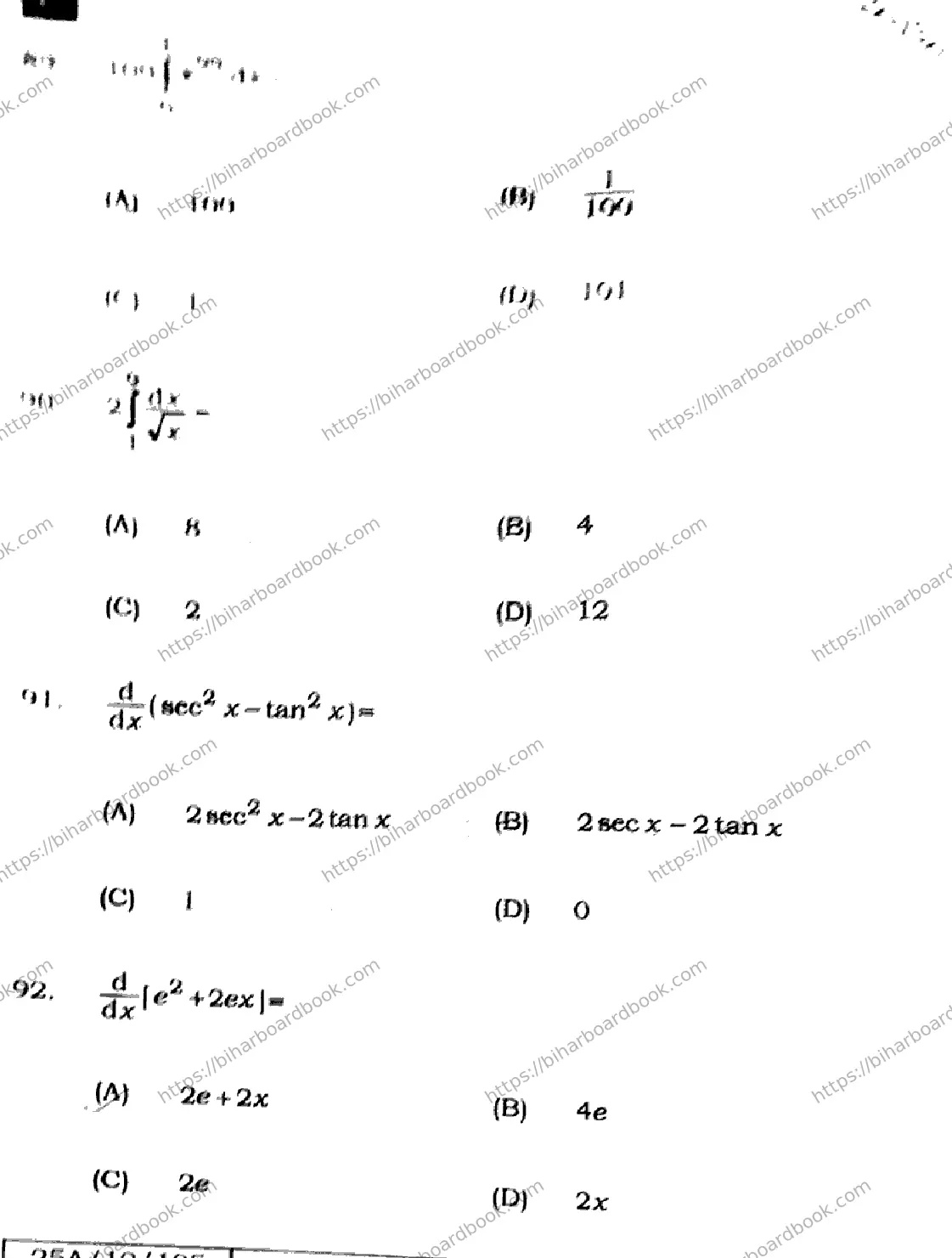 Bihar Board Class 12th 2025 Mathematics  121327  SetE Previous Year Paper 30