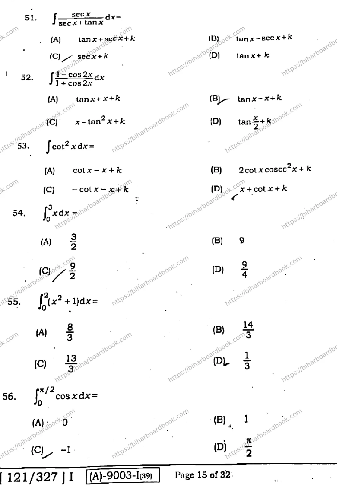 Bihar Board Class 12th 2021 Mathematics  121327I  2021 Previous Year Paper 15